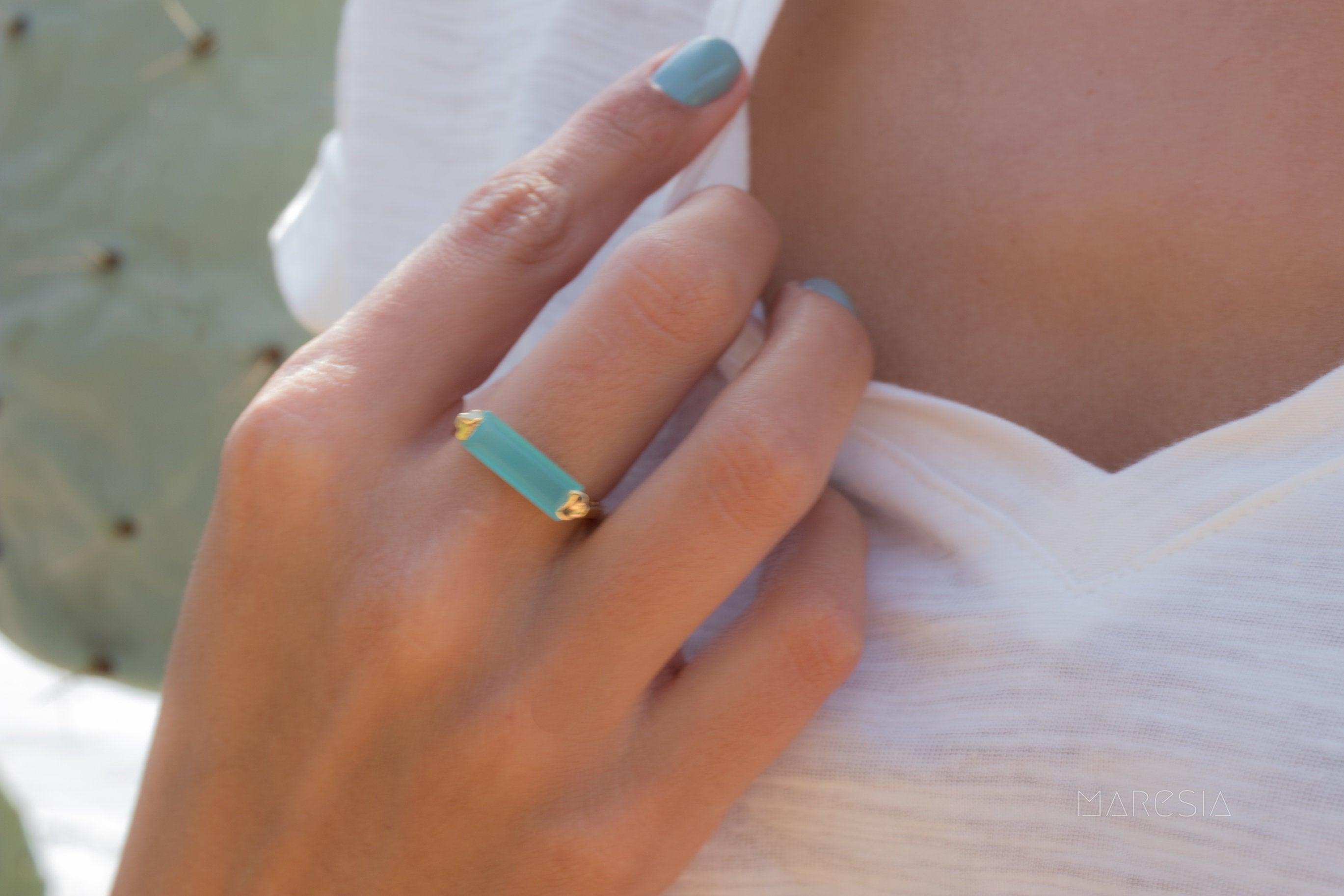 Aqua Chalcedony Gold Ring ~18k Gold Plated ~ MR162 - Maresia Jewelry