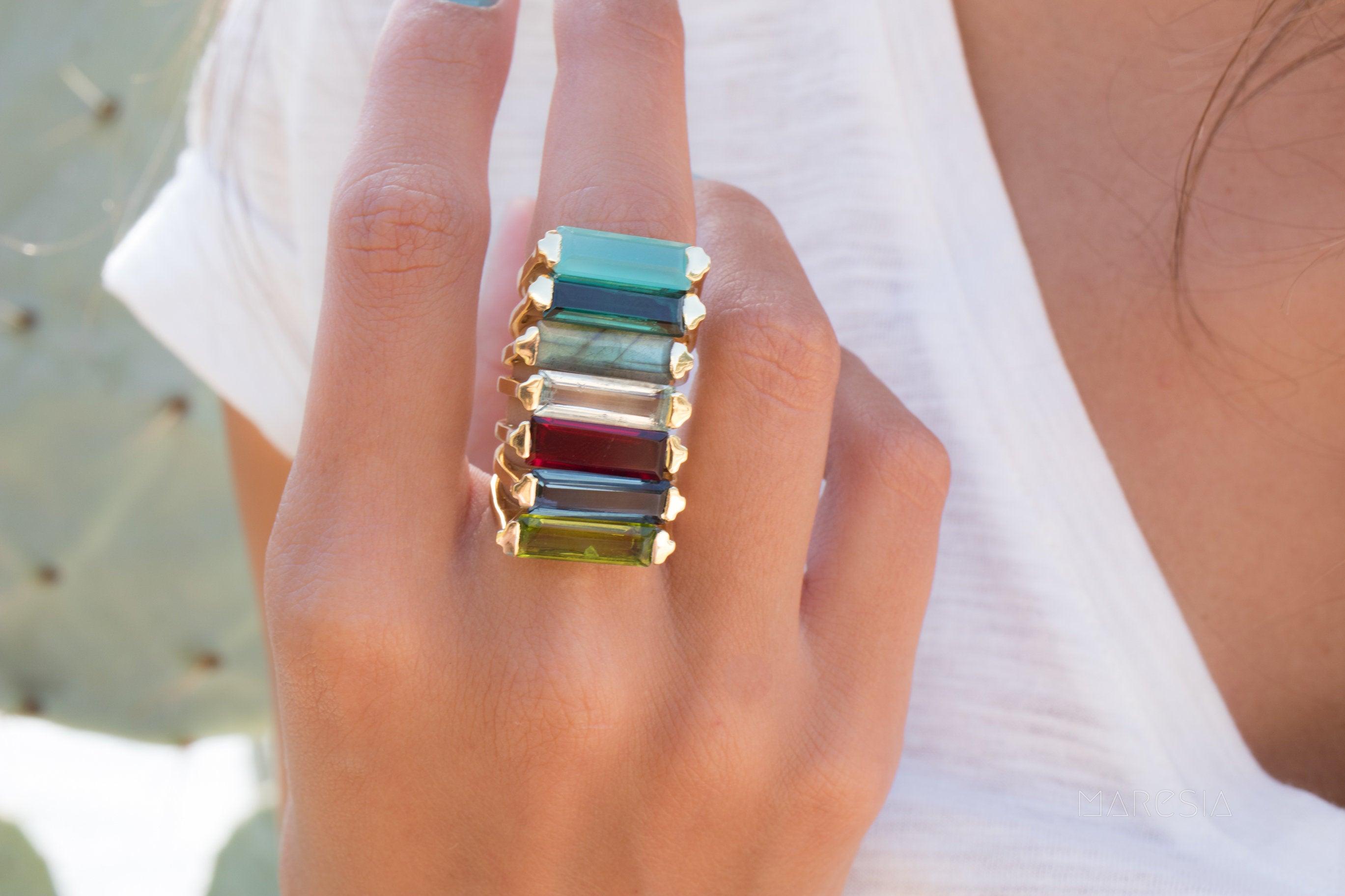 Aqua Chalcedony Gold Ring ~18k Gold Plated ~ MR162 - Maresia Jewelry