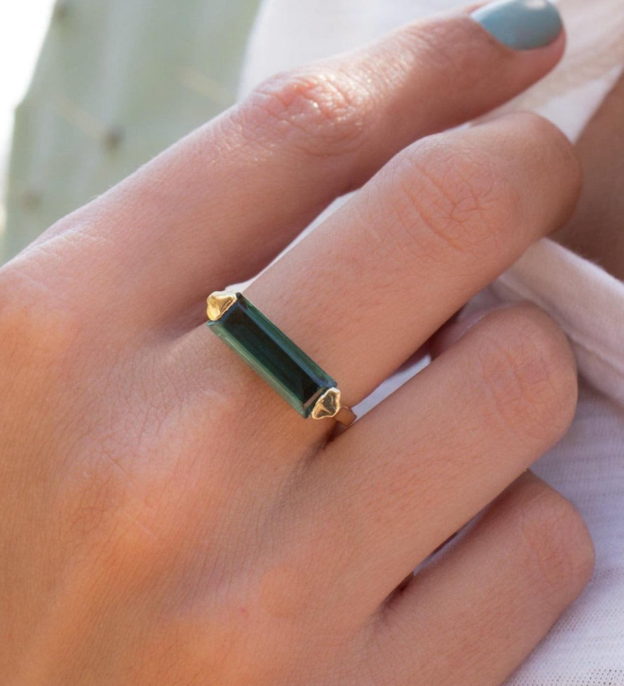 Green Tourmaline Hydro Ring ~ 18k Gold Plated ~ MR164 - Maresia Jewelry