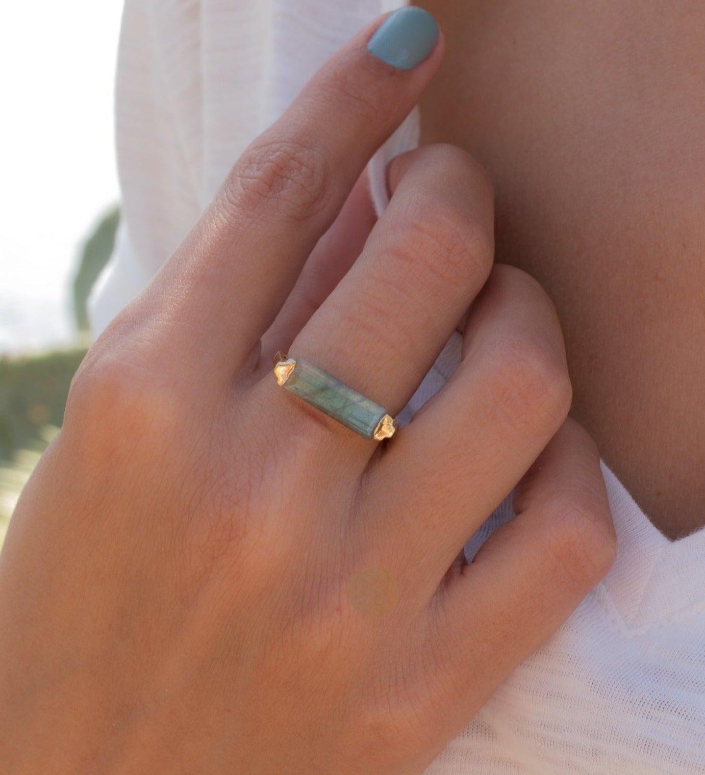 Rainbow Labradorite Ring ~  18k Gold Plated ~ MR161 - Maresia Jewelry