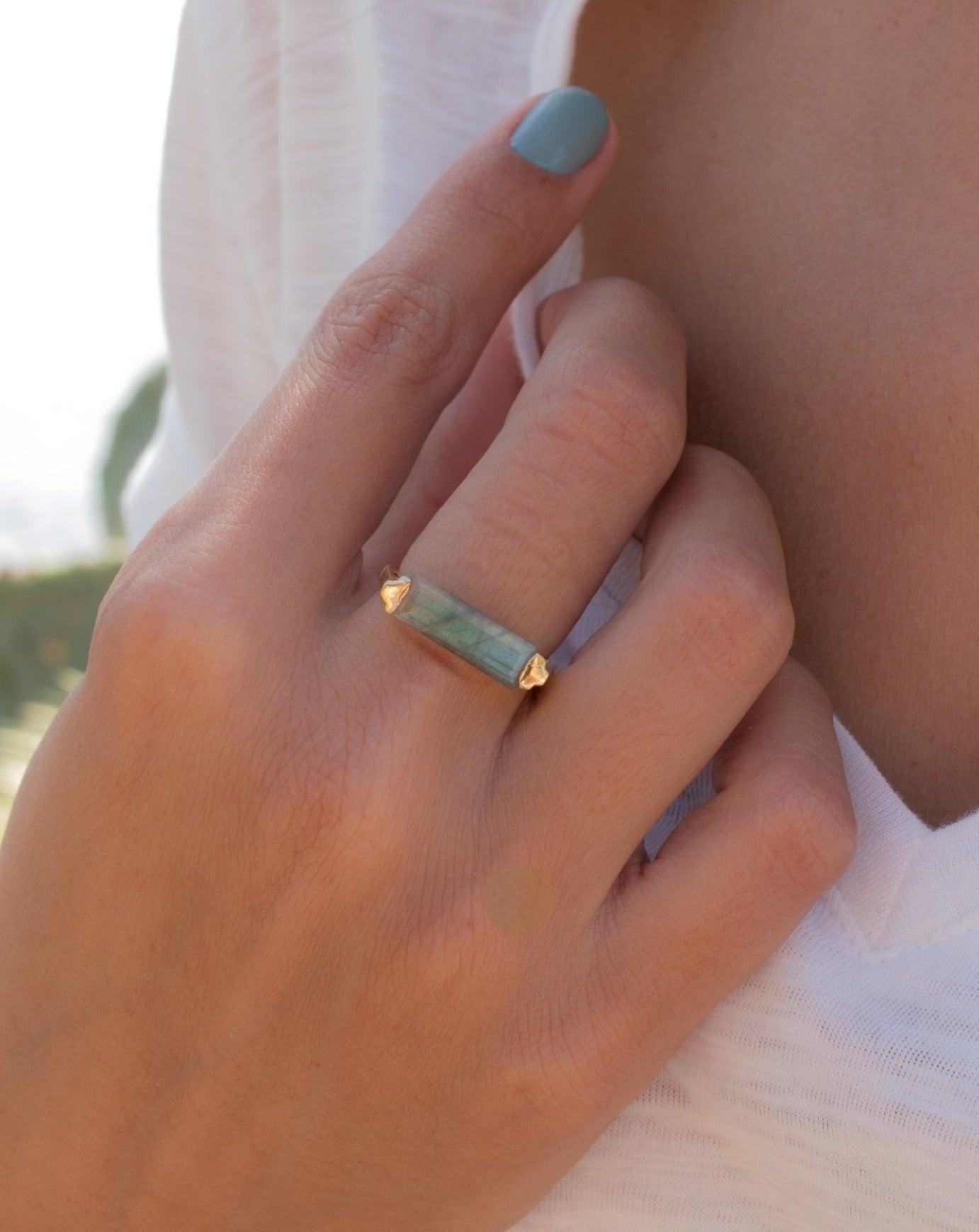Rainbow Labradorite Ring ~  18k Gold Plated ~ MR161 - Maresia Jewelry