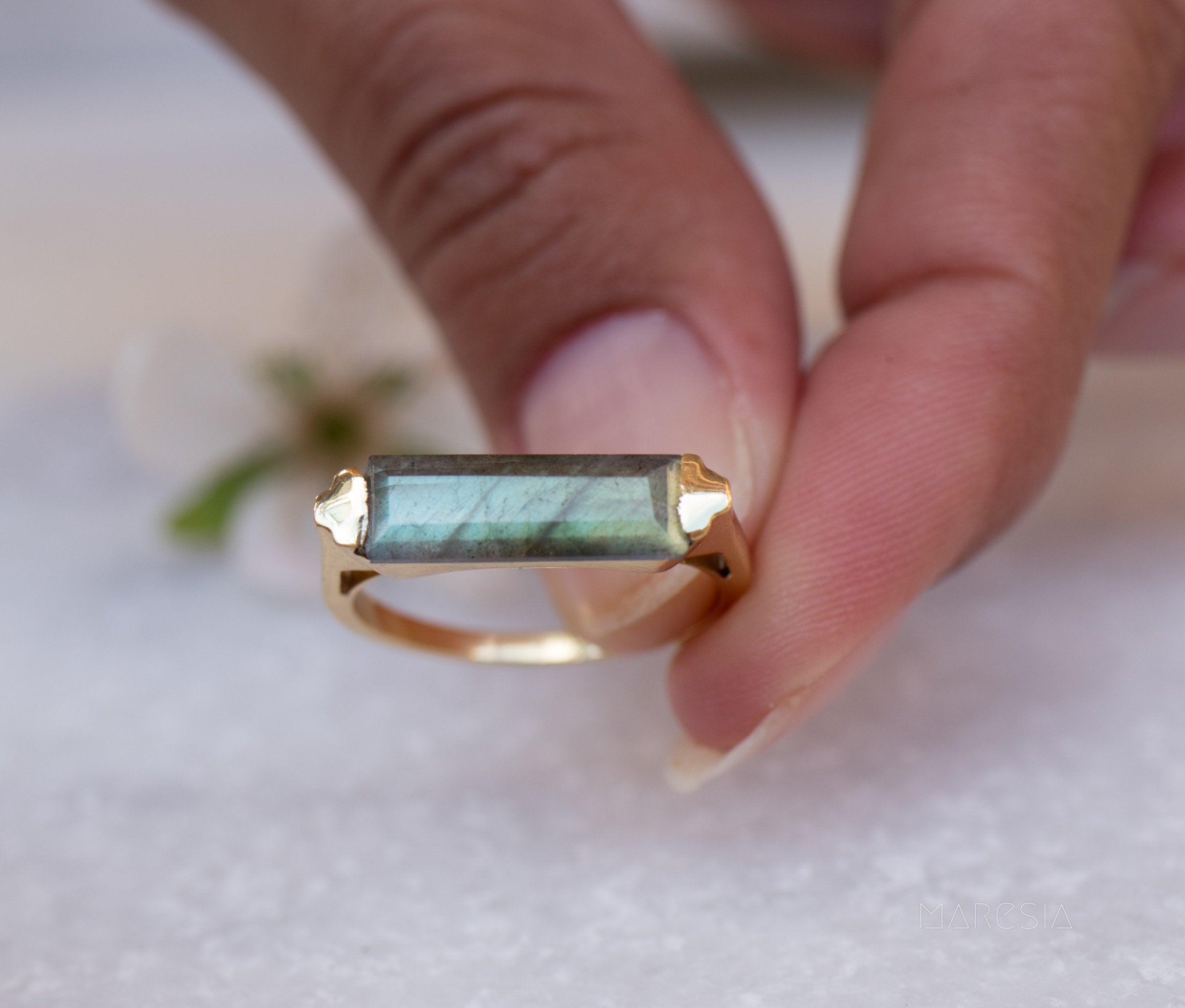 Rainbow Labradorite Ring ~  18k Gold Plated ~ MR161 - Maresia Jewelry