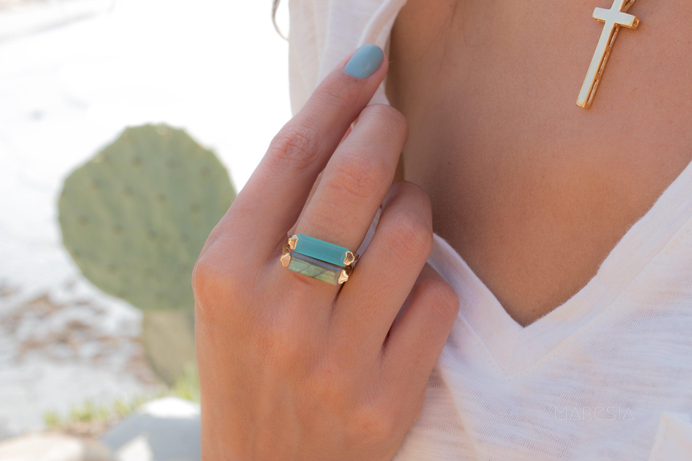 Rainbow Labradorite Ring ~  18k Gold Plated ~ MR161 - Maresia Jewelry