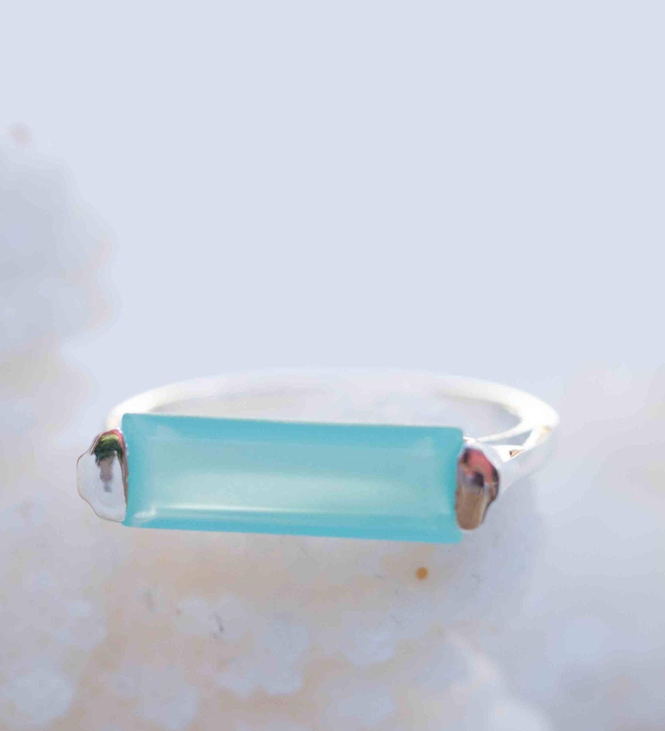 Aqua Chalcedony Ring ~ Sterling Silver 925 ~ Rectangular Stone  ~ Jewelry ~ Handmade ~ Boho ~ Stackable ~ Green Stone ~ MR234