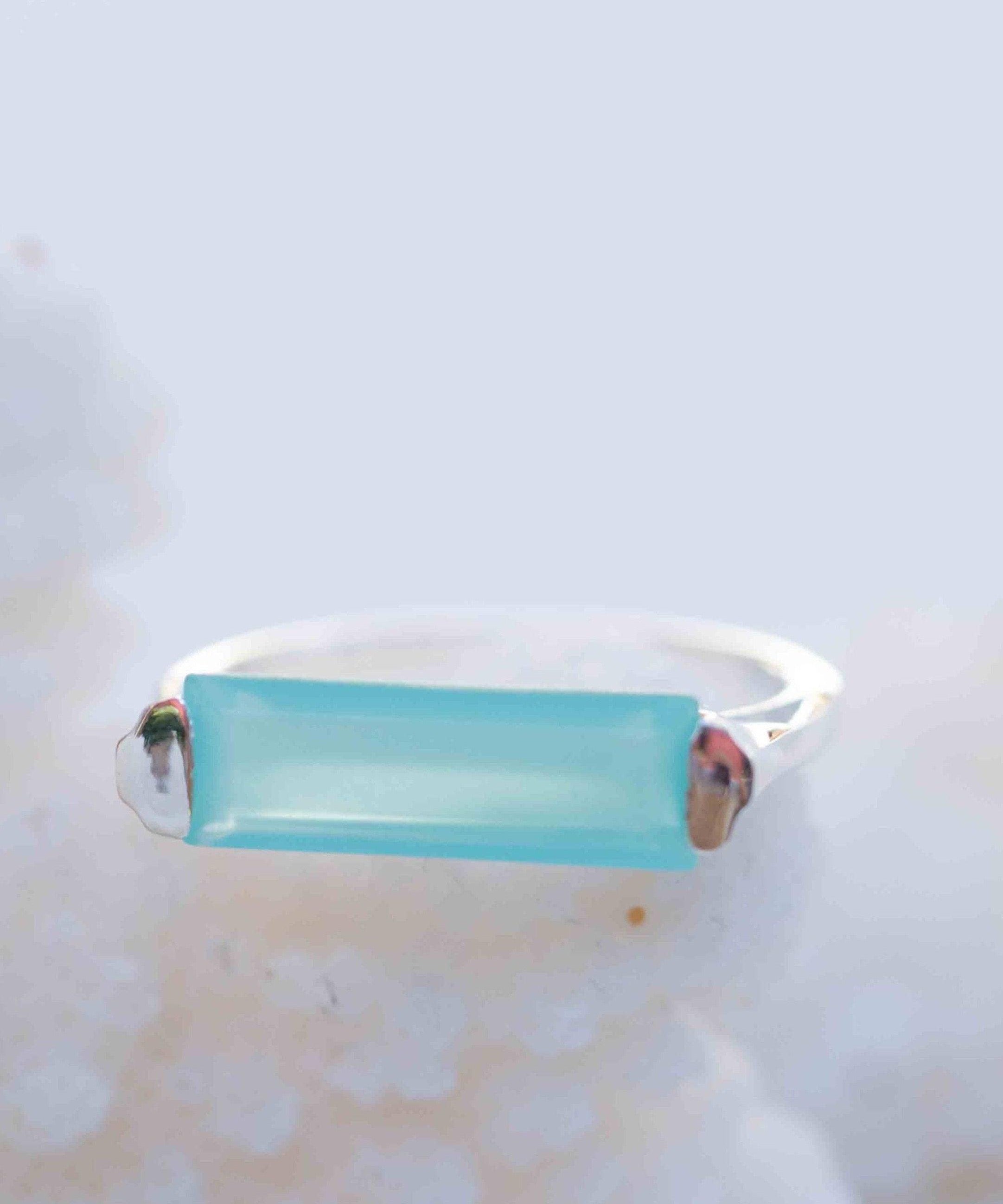 Aqua Chalcedony Ring ~ Sterling Silver 925 ~ Rectangular Stone  ~ Jewelry ~ Handmade ~ Boho ~ Stackable ~ Green Stone ~ MR234