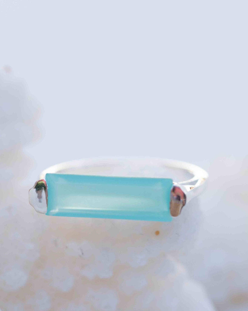 Aqua Chalcedony Ring ~ Sterling Silver 925 ~ Rectangular Stone  ~ Jewelry ~ Handmade ~ Boho ~ Stackable ~ Green Stone ~ MR234