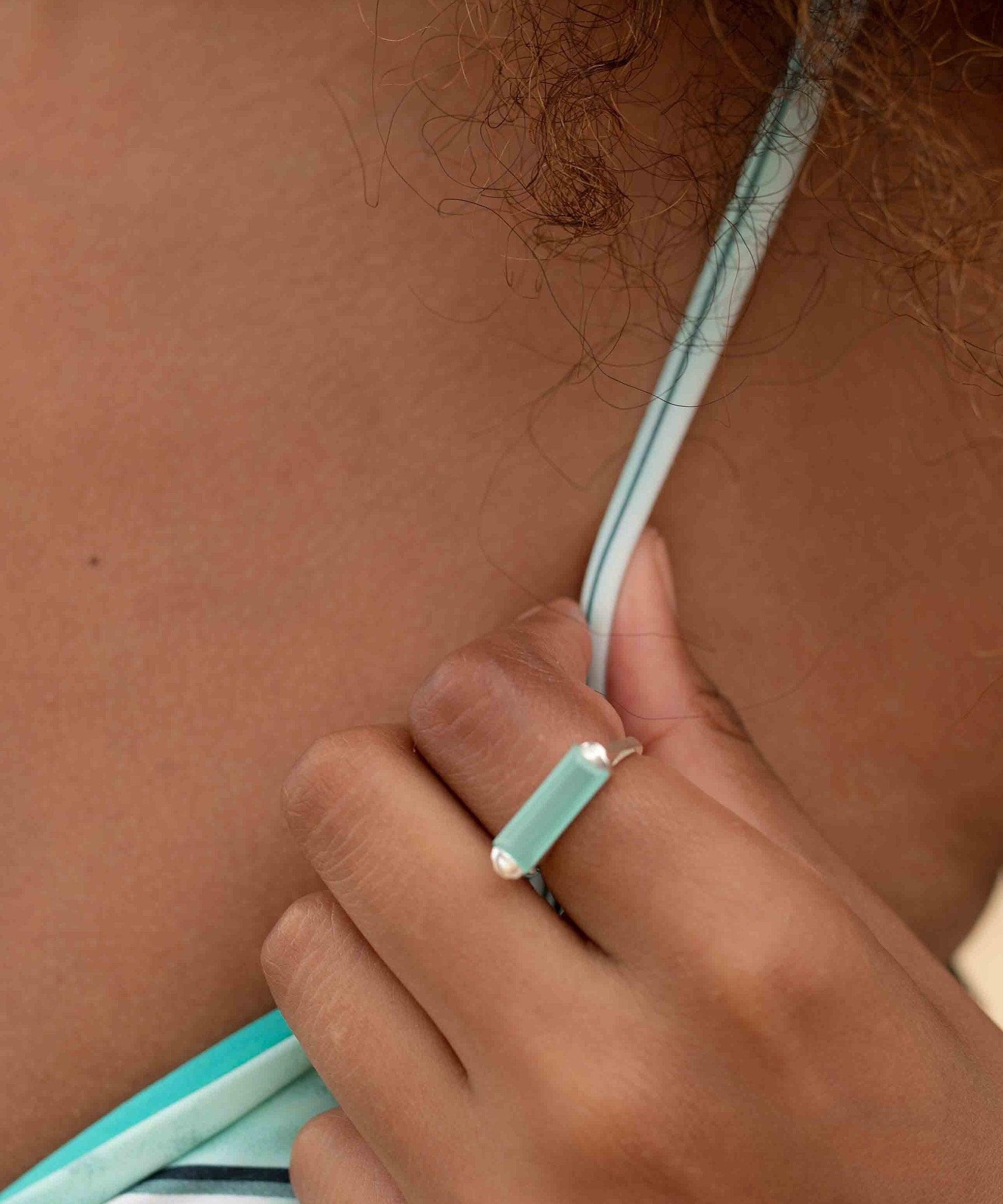 Aqua Chalcedony Ring ~ Sterling Silver 925 ~ Rectangular Stone  ~ Jewelry ~ Handmade ~ Boho ~ Stackable ~ Green Stone ~ MR234