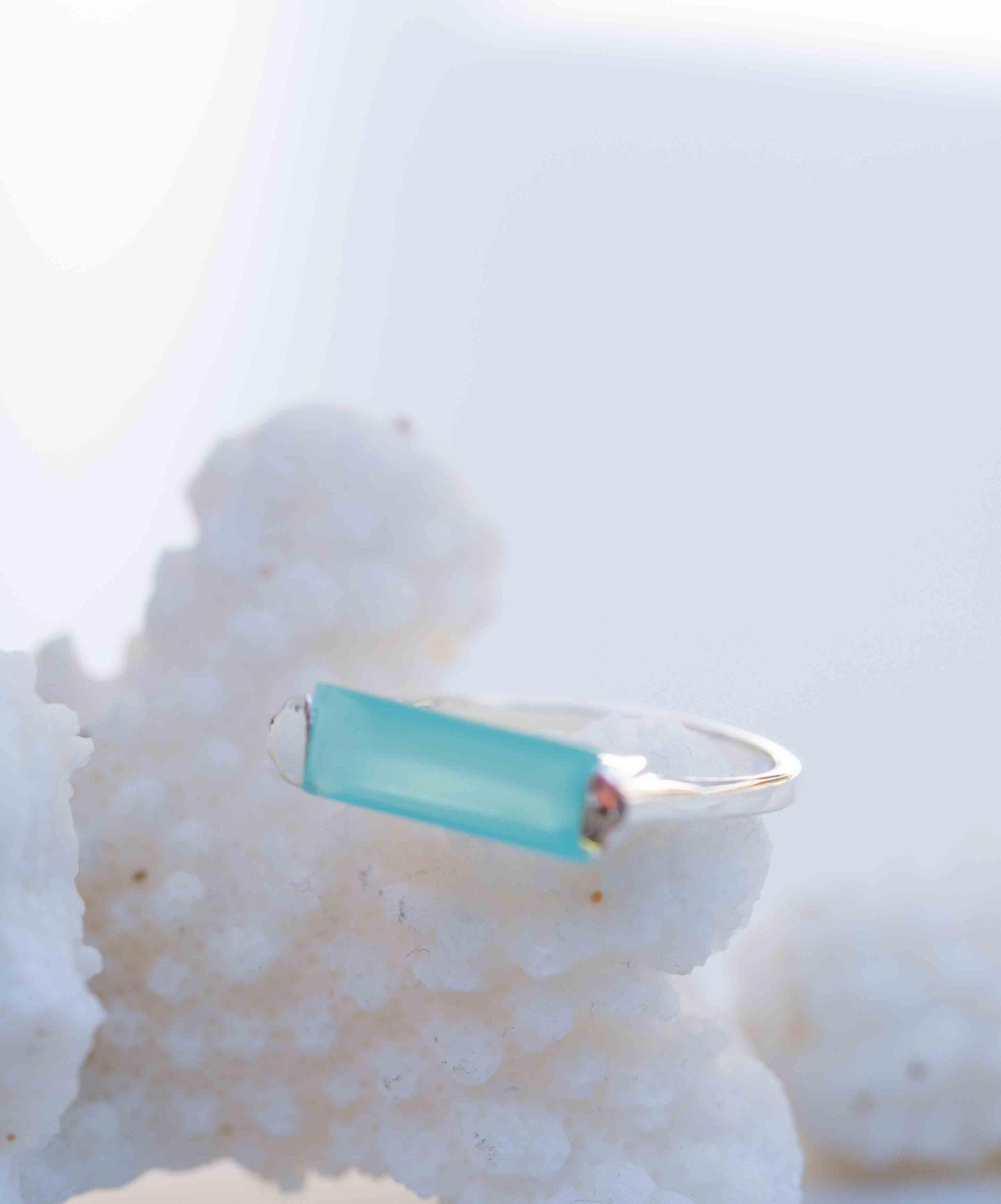 Aqua Chalcedony Ring ~ Sterling Silver 925 ~ Rectangular Stone  ~ Jewelry ~ Handmade ~ Boho ~ Stackable ~ Green Stone ~ MR234