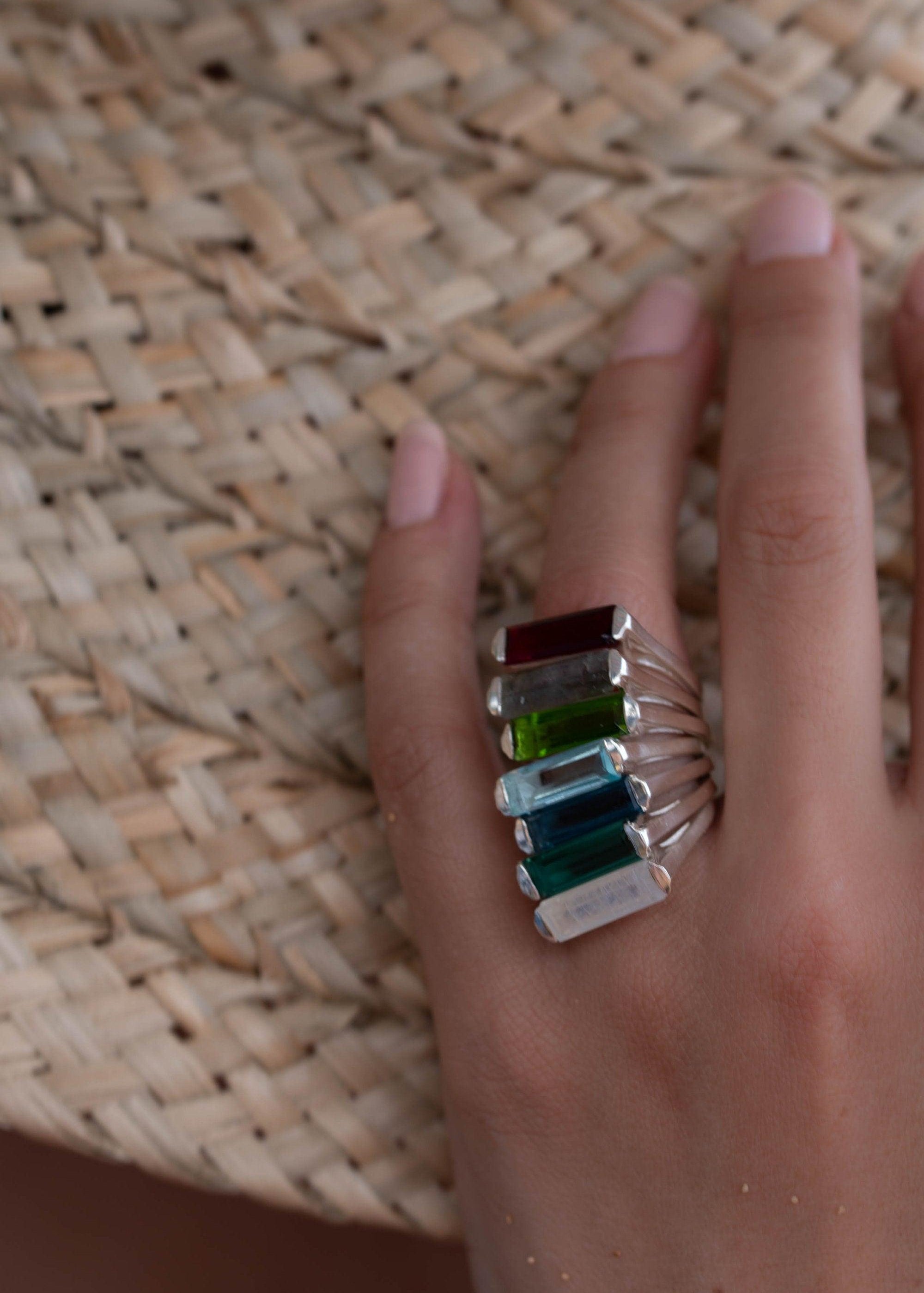 Aqua Chalcedony Ring ~ Sterling Silver 925 ~ Rectangular Stone  ~ Jewelry ~ Handmade ~ Boho ~ Stackable ~ Green Stone ~ MR234