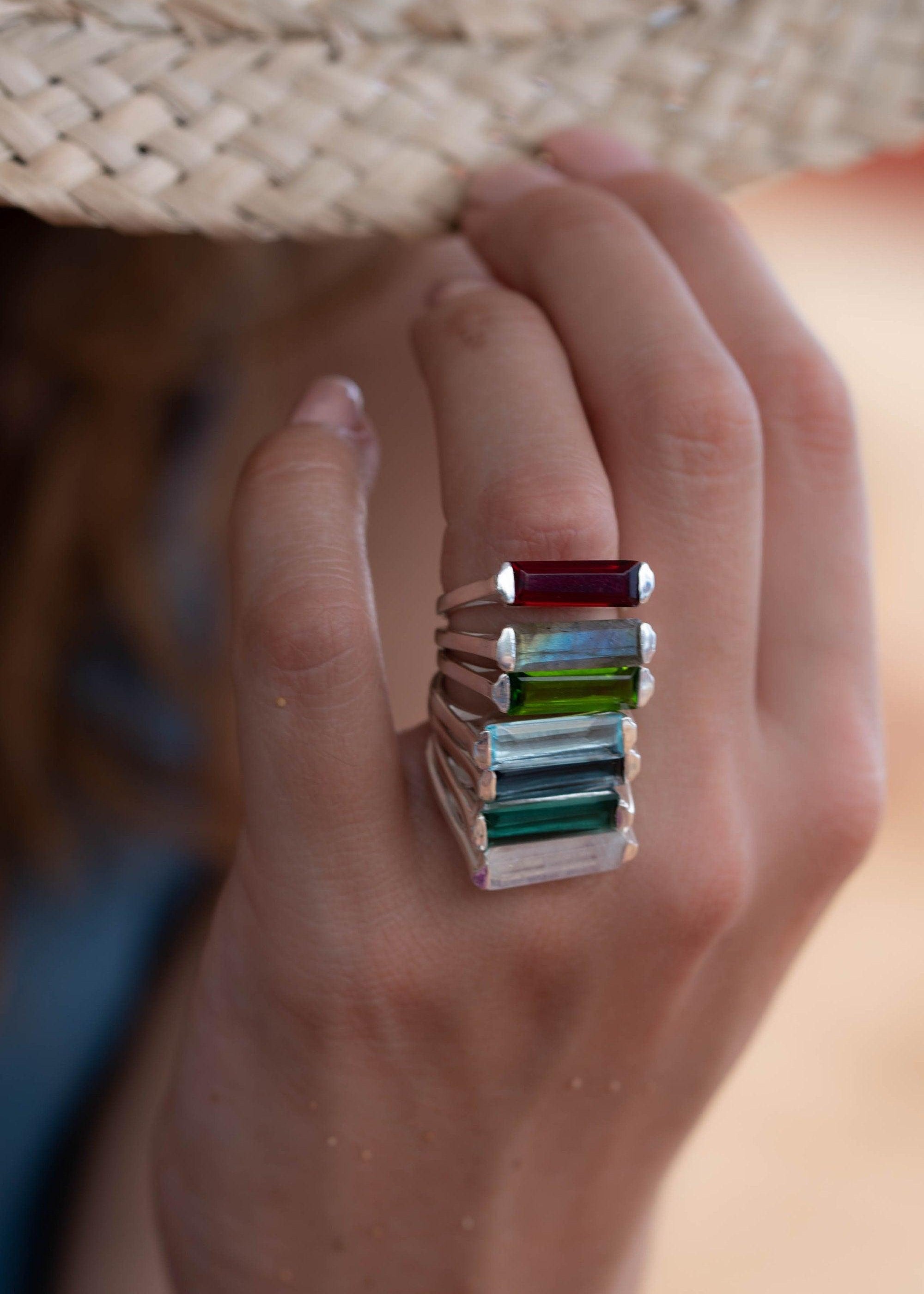 Aqua Chalcedony Ring ~ Sterling Silver 925 ~ Rectangular Stone  ~ Jewelry ~ Handmade ~ Boho ~ Stackable ~ Green Stone ~ MR234