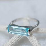 Blue Topaz Hydro Ring ~ Sterling Silver 925 ~ Rectangular Stone ~ Jewelry ~ Handmade ~ Boho ~ MR229
