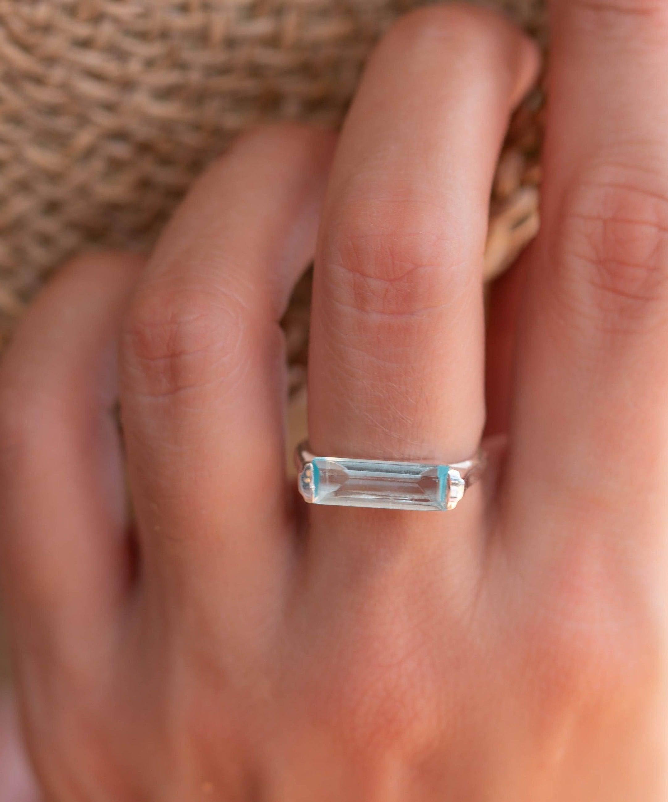 Blue Topaz Hydro Ring ~ Sterling Silver 925 ~ Rectangular Stone ~ Jewelry ~ Handmade ~ Boho ~ MR229