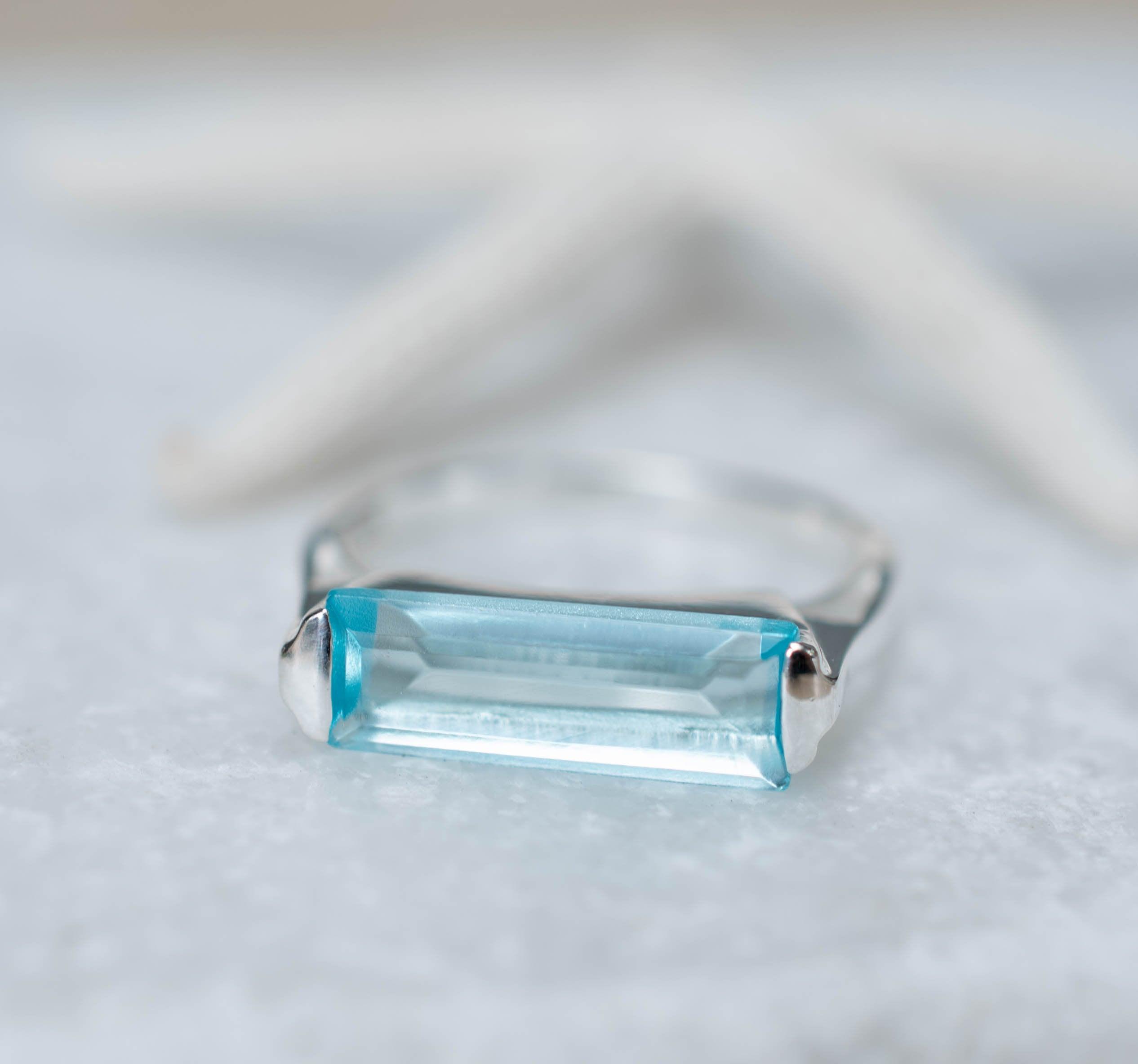 Blue Topaz Hydro Ring ~ Sterling Silver 925 ~ Rectangular Stone ~ Jewelry ~ Handmade ~ Boho ~ MR229