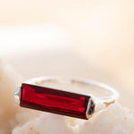 Garnet Hydro Ring ~ Sterling Silver 925 ~ Rectangular Stone ~ Jewelry ~ Handmade ~ Boho ~ Stackable ~ MR232
