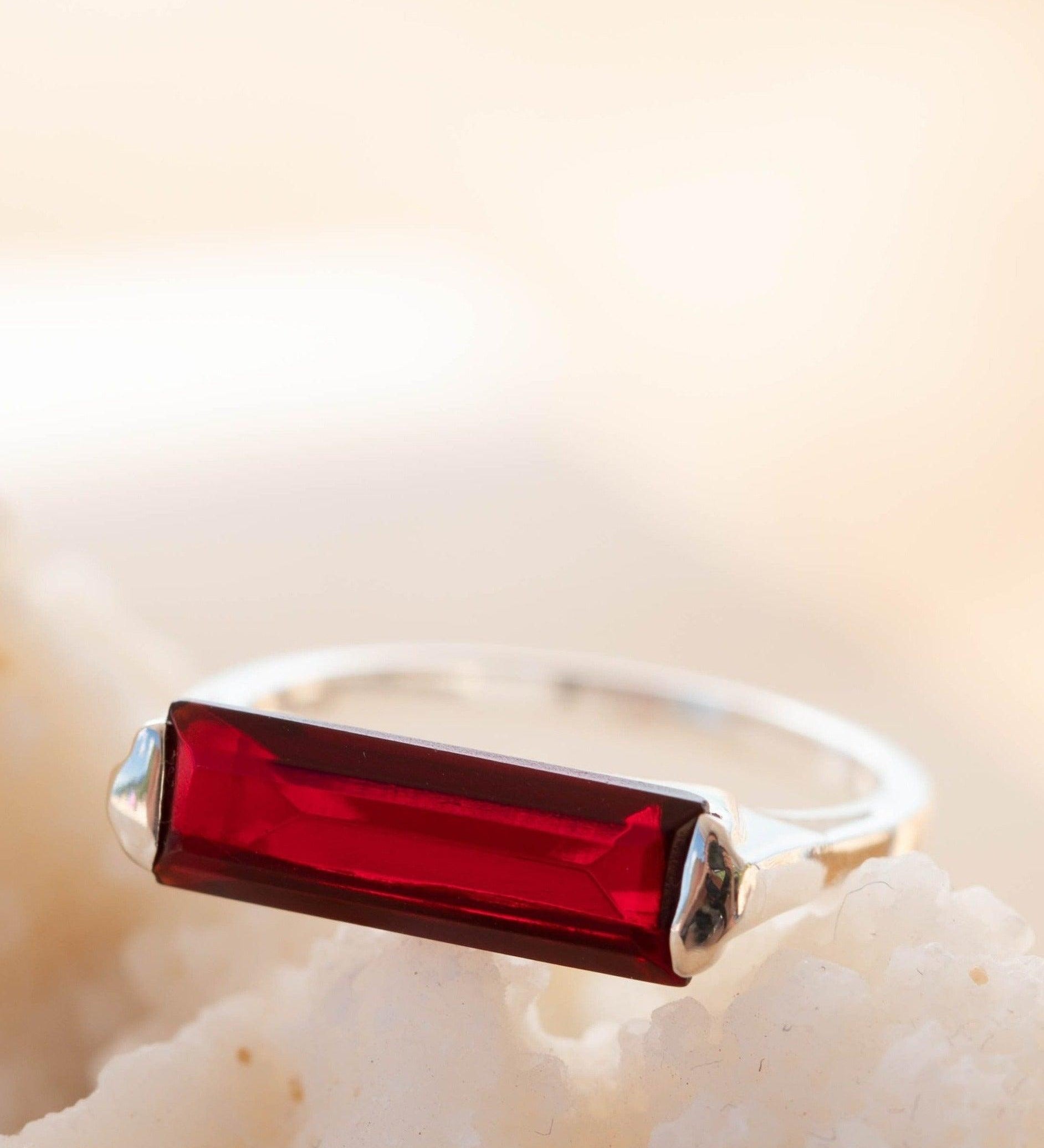 Garnet Hydro Ring ~ Sterling Silver 925 ~ Rectangular Stone ~ Jewelry ~ Handmade ~ Boho ~ Stackable ~ MR232