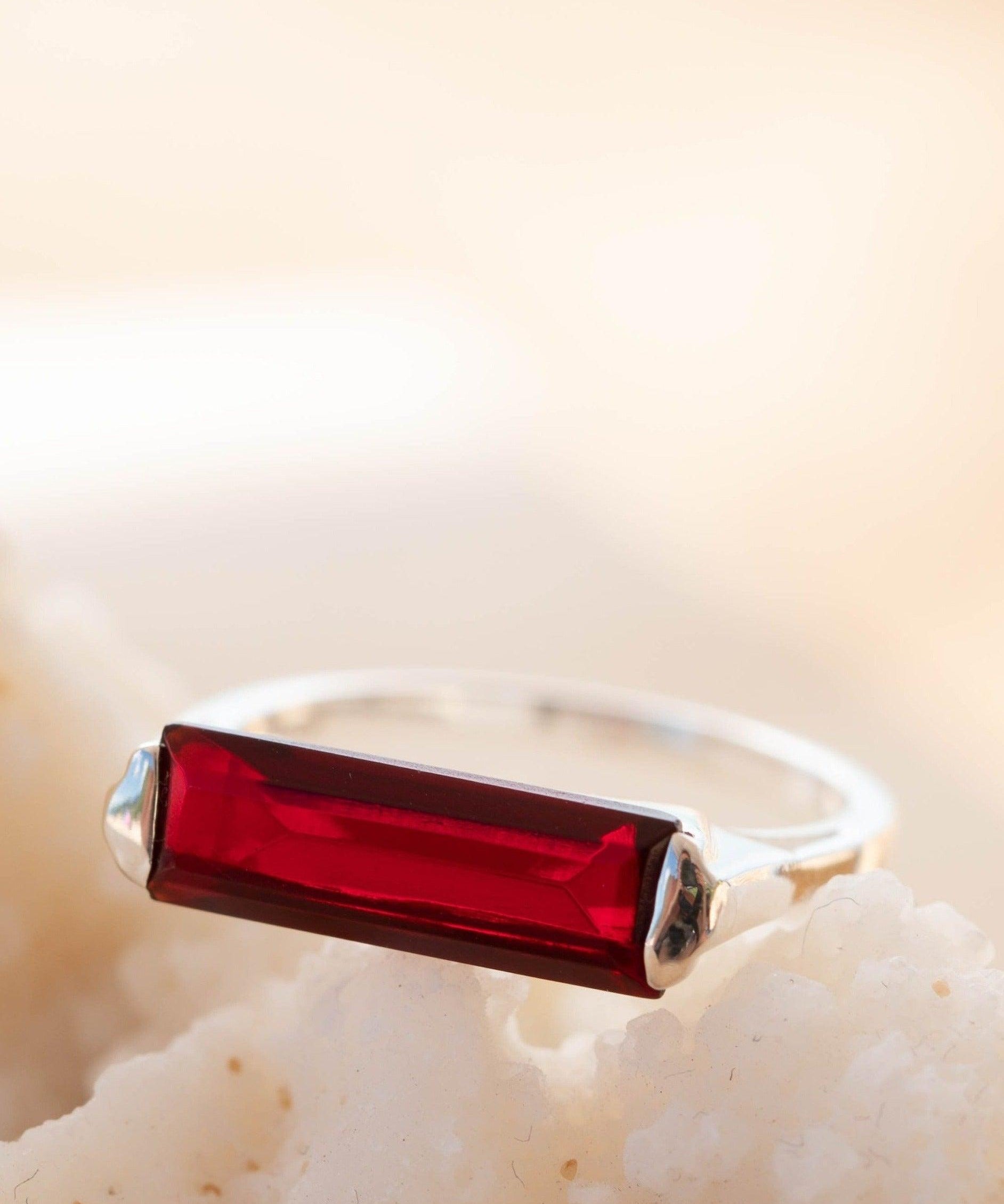 Garnet Hydro Ring ~ Sterling Silver 925 ~ Rectangular Stone ~ Jewelry ~ Handmade ~ Boho ~ Stackable ~ MR232