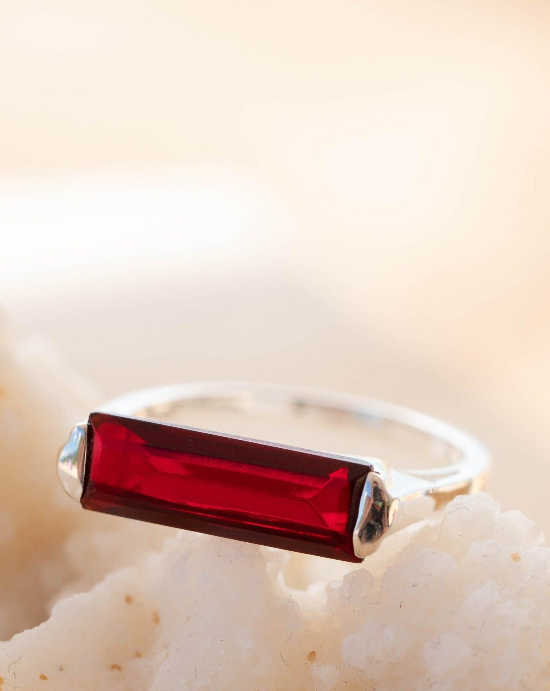 Garnet Hydro Ring ~ Sterling Silver 925 ~ Rectangular Stone ~ Jewelry ~ Handmade ~ Boho ~ Stackable ~ MR232