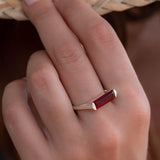 Garnet Hydro Ring ~ Sterling Silver 925 ~ Rectangular Stone ~ Jewelry ~ Handmade ~ Boho ~ Stackable ~ MR232