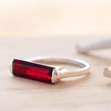 Garnet Hydro Ring ~ Sterling Silver 925 ~ Rectangular Stone ~ Jewelry ~ Handmade ~ Boho ~ Stackable ~ MR232