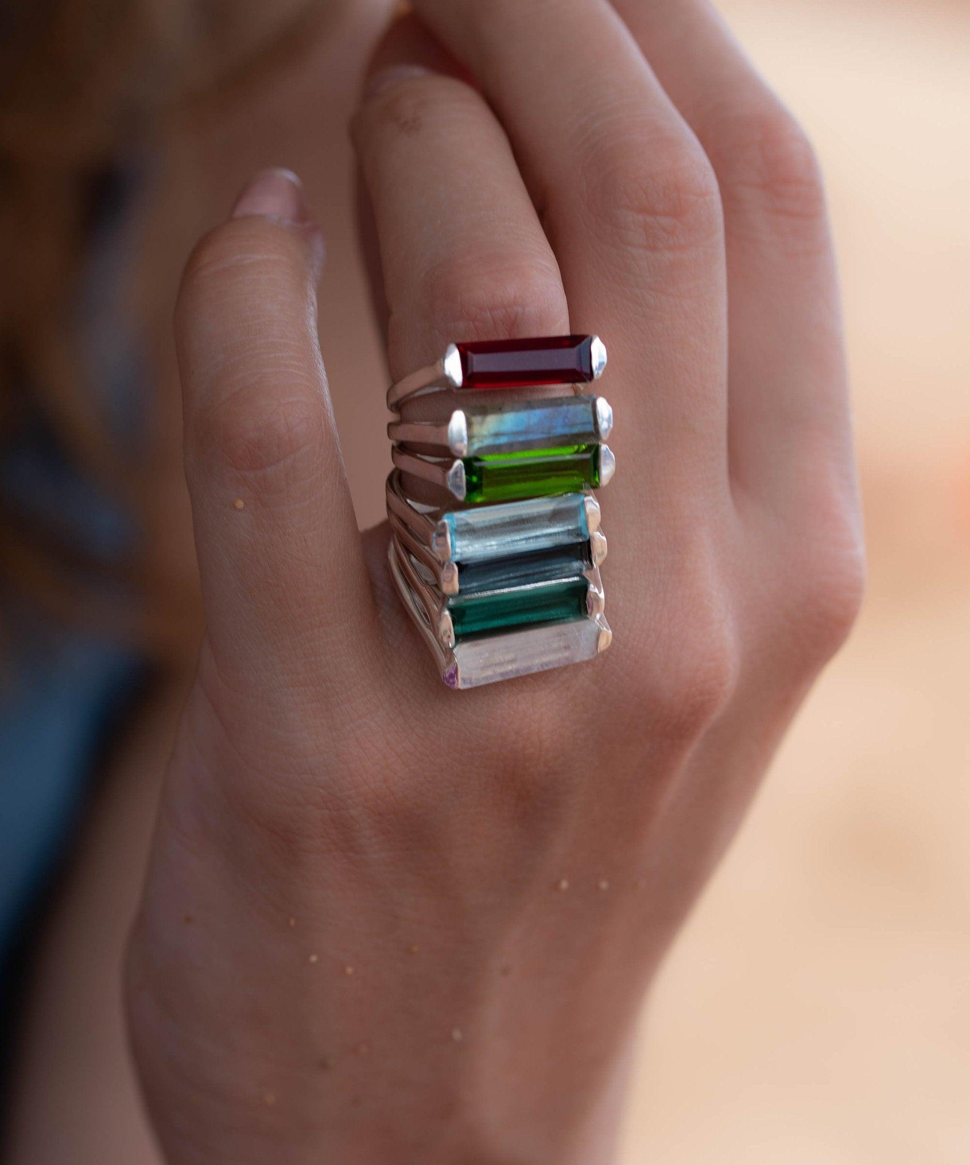 Garnet Hydro Ring ~ Sterling Silver 925 ~ Rectangular Stone ~ Jewelry ~ Handmade ~ Boho ~ Stackable ~ MR232