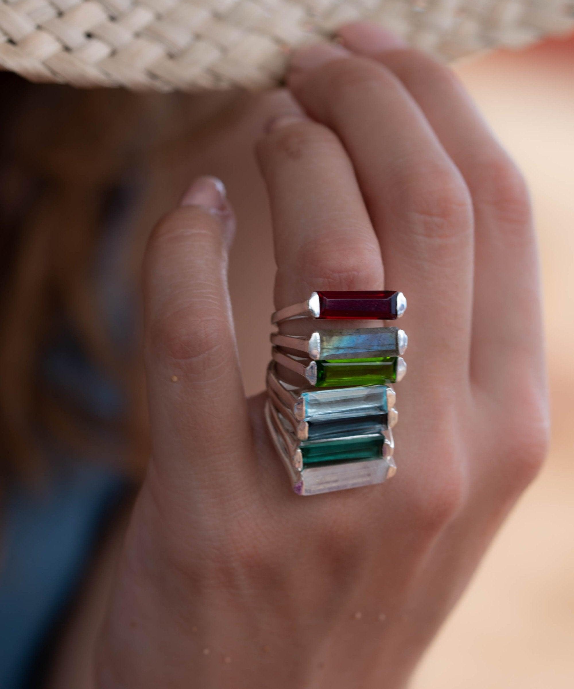 Garnet Hydro Ring ~ Sterling Silver 925 ~ Rectangular Stone ~ Jewelry ~ Handmade ~ Boho ~ Stackable ~ MR232