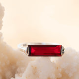 Garnet Hydro Ring ~ Sterling Silver 925 ~ Rectangular Stone ~ Jewelry ~ Handmade ~ Boho ~ Stackable ~ MR232