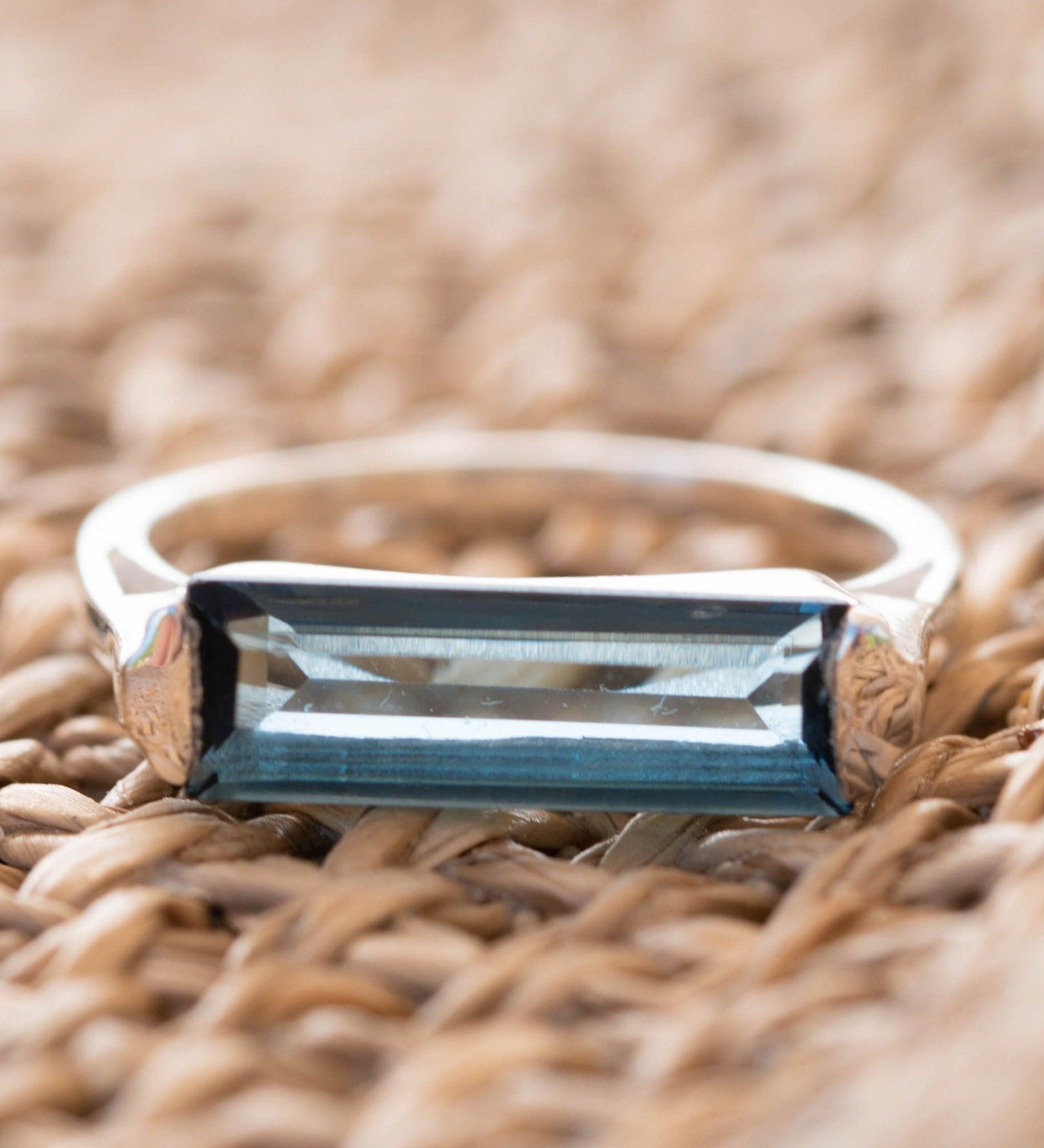 Iolite Hydro Ring ~ Sterling Silver 925 ~ Rectangular Stone  ~ Jewelry ~ Handmade ~ Boho ~ Stackable ~ Blue Stone MR230