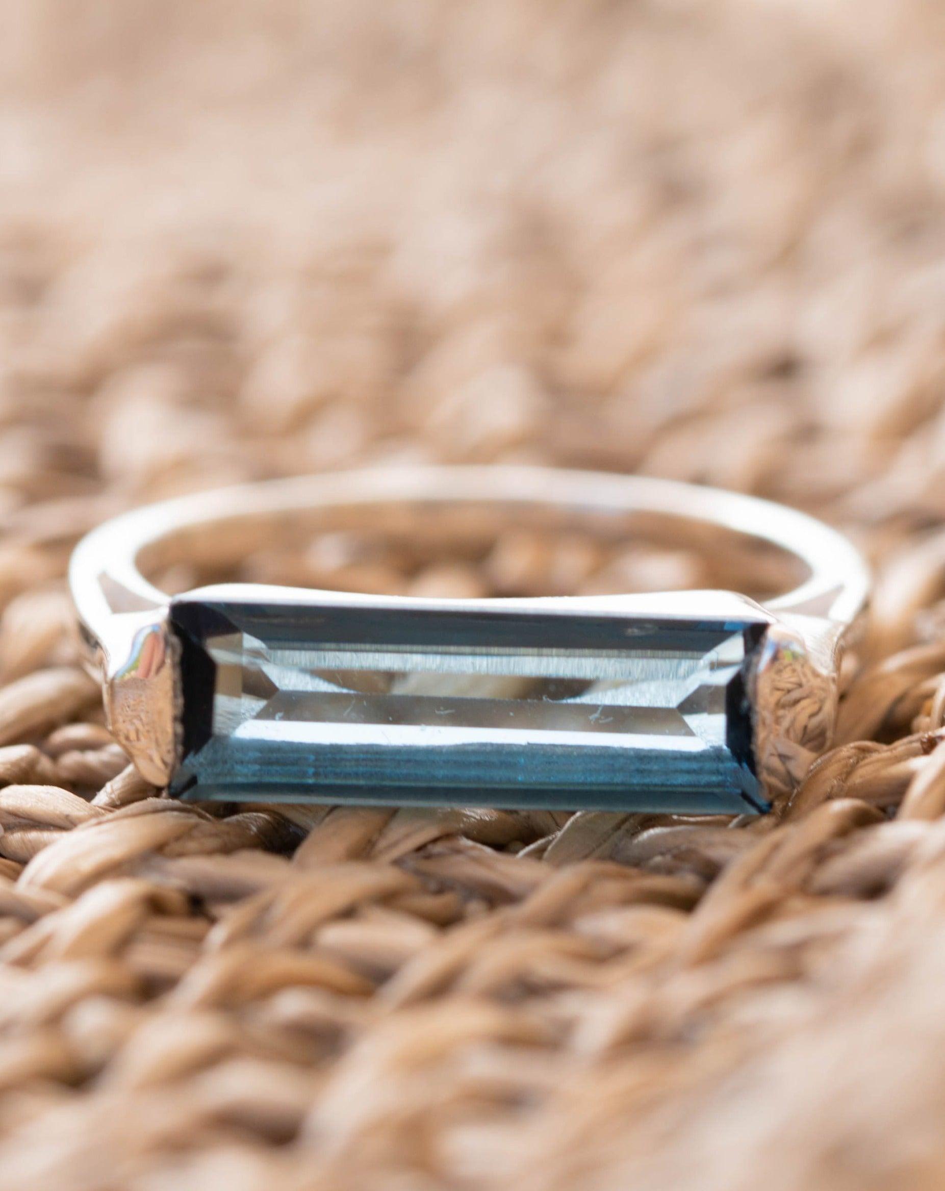 Iolite Hydro Ring ~ Sterling Silver 925 ~ Rectangular Stone  ~ Jewelry ~ Handmade ~ Boho ~ Stackable ~ Blue Stone MR230