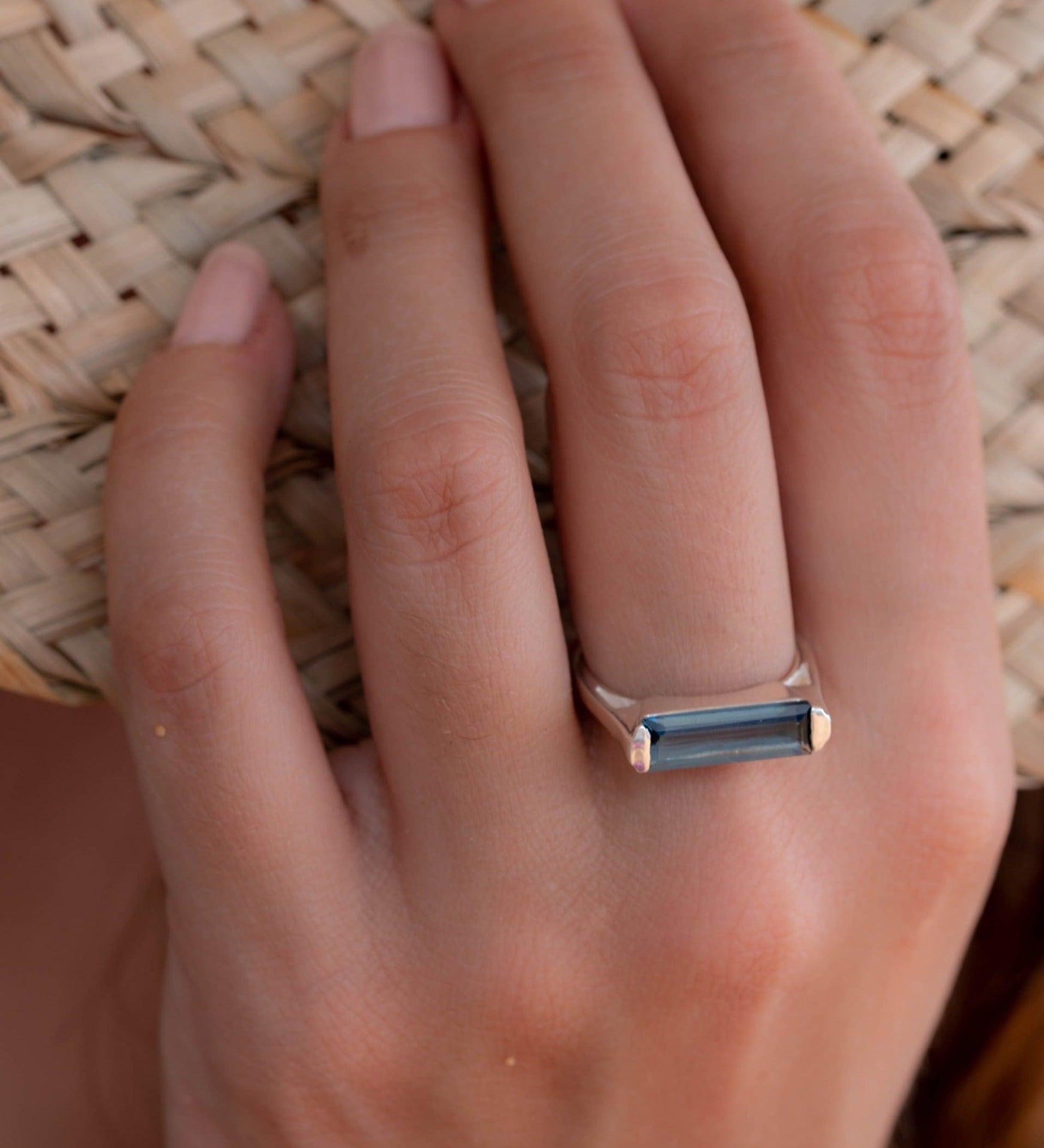 Iolite Hydro Ring ~ Sterling Silver 925 ~ Rectangular Stone  ~ Jewelry ~ Handmade ~ Boho ~ Stackable ~ Blue Stone MR230
