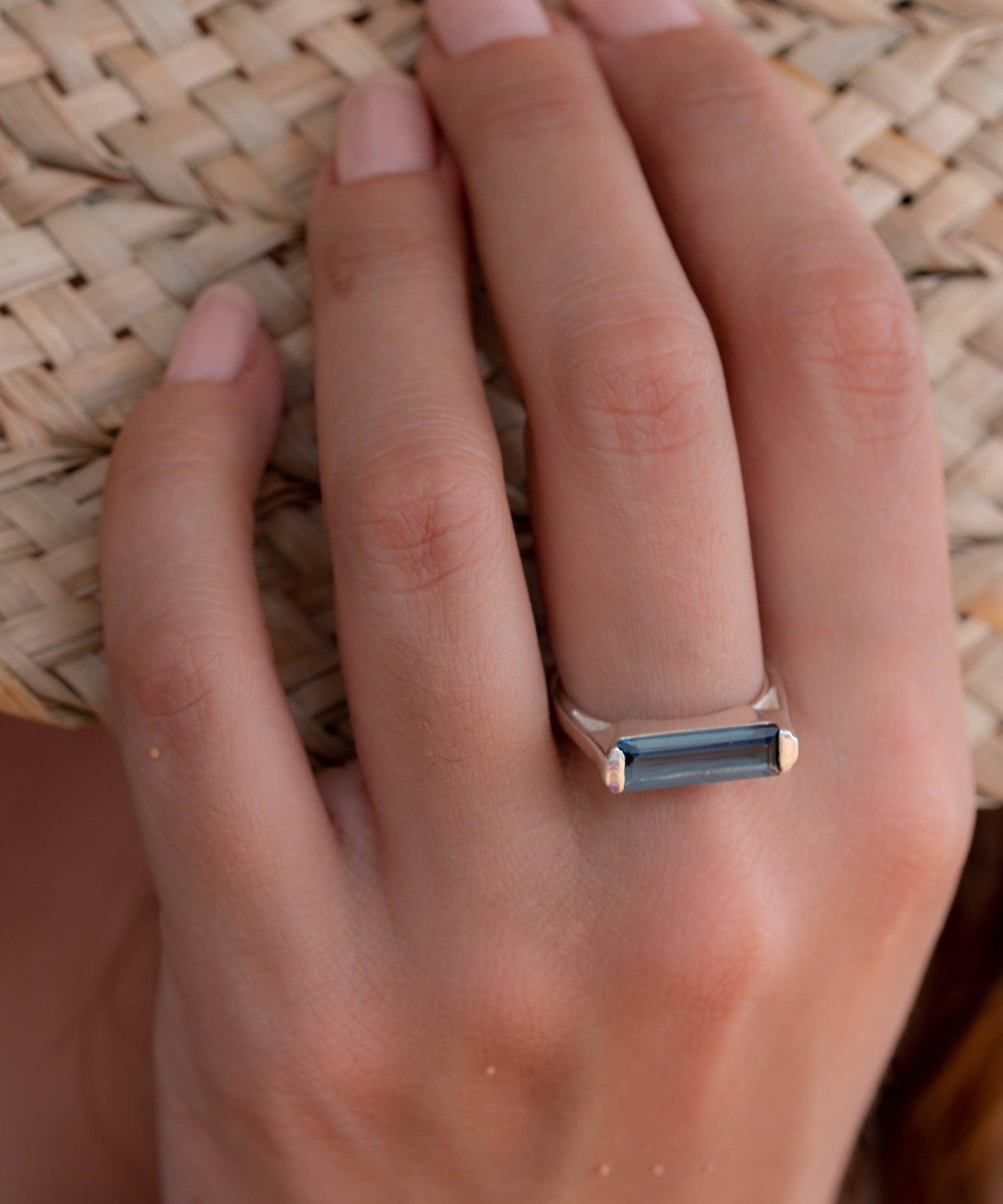 Iolite Hydro Ring ~ Sterling Silver 925 ~ Rectangular Stone  ~ Jewelry ~ Handmade ~ Boho ~ Stackable ~ Blue Stone MR230