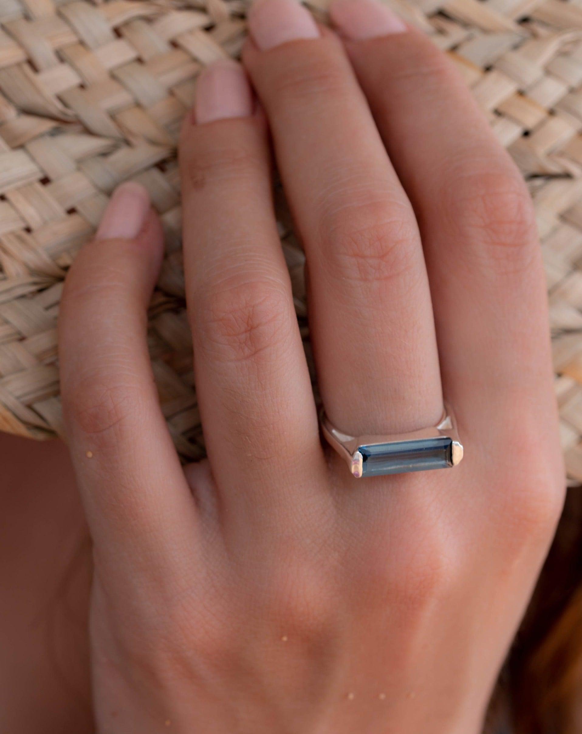 Iolite Hydro Ring ~ Sterling Silver 925 ~ Rectangular Stone  ~ Jewelry ~ Handmade ~ Boho ~ Stackable ~ Blue Stone MR230