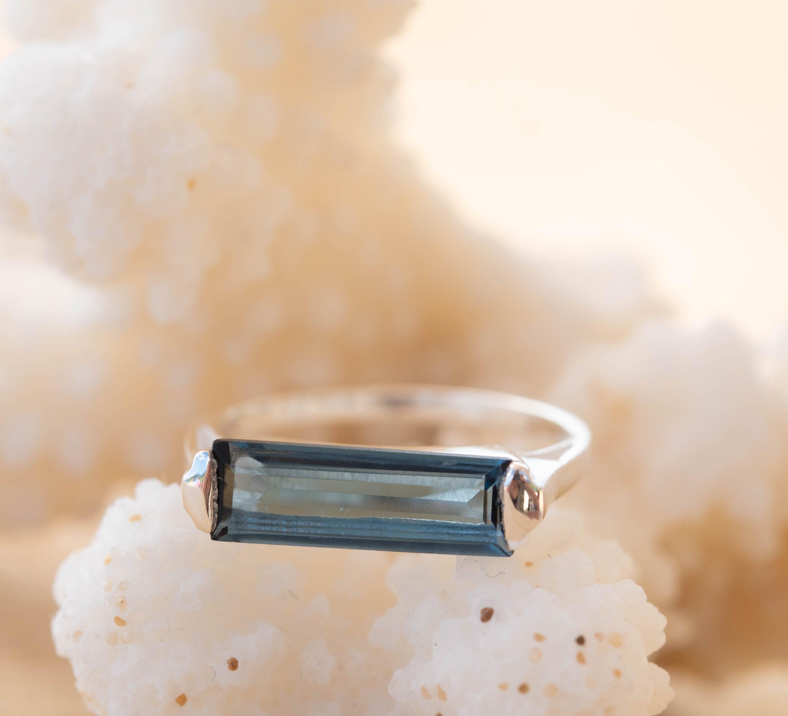 Iolite Hydro Ring ~ Sterling Silver 925 ~ Rectangular Stone  ~ Jewelry ~ Handmade ~ Boho ~ Stackable ~ Blue Stone MR230