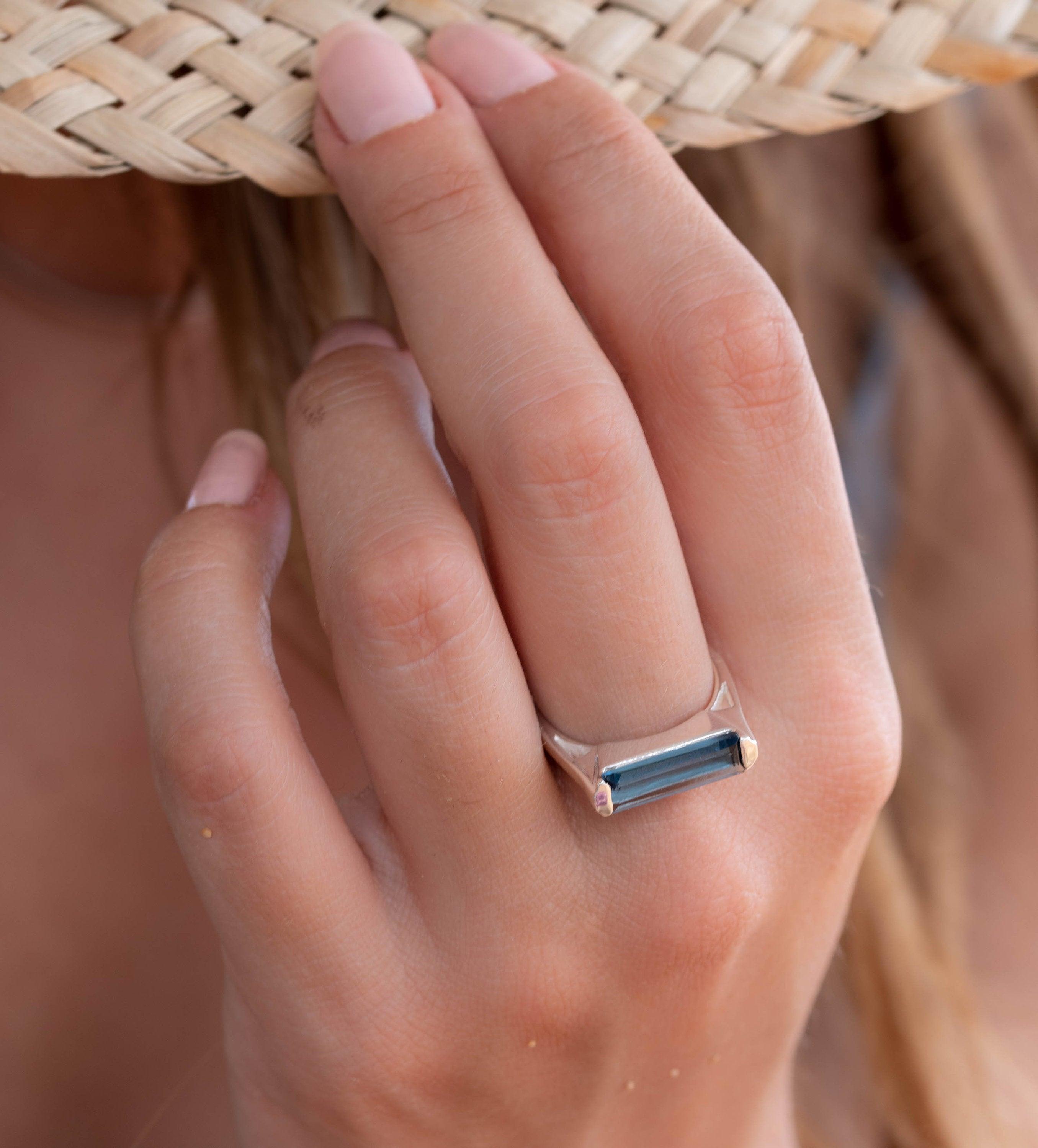 Iolite Hydro Ring ~ Sterling Silver 925 ~ Rectangular Stone  ~ Jewelry ~ Handmade ~ Boho ~ Stackable ~ Blue Stone MR230