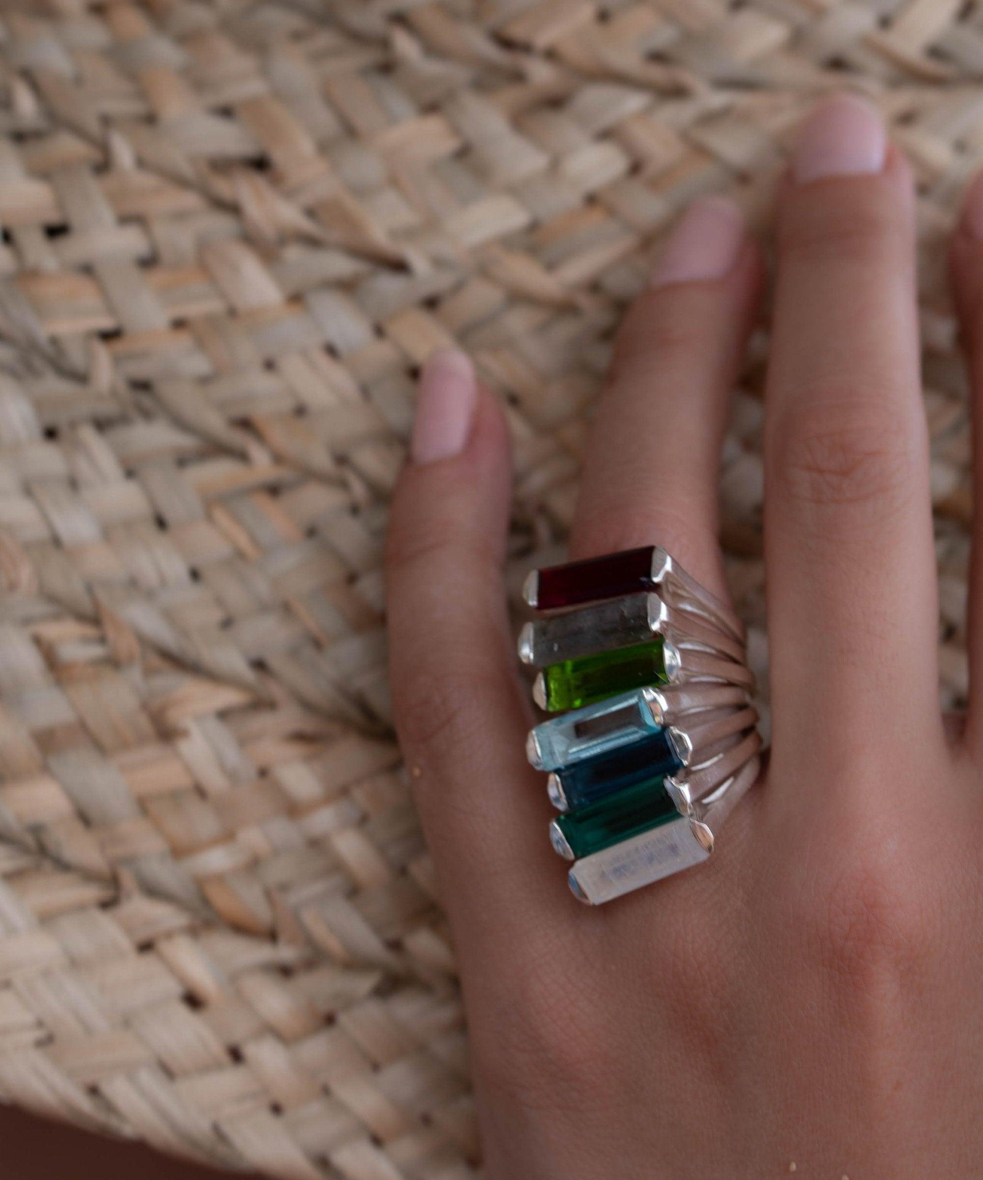 Iolite Hydro Ring ~ Sterling Silver 925 ~ Rectangular Stone  ~ Jewelry ~ Handmade ~ Boho ~ Stackable ~ Blue Stone MR230