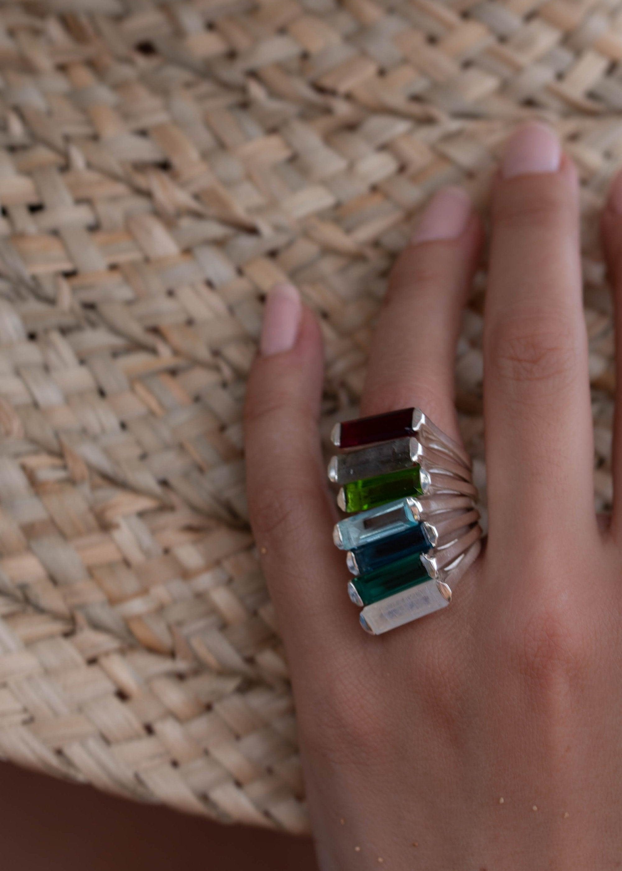 Iolite Hydro Ring ~ Sterling Silver 925 ~ Rectangular Stone  ~ Jewelry ~ Handmade ~ Boho ~ Stackable ~ Blue Stone MR230