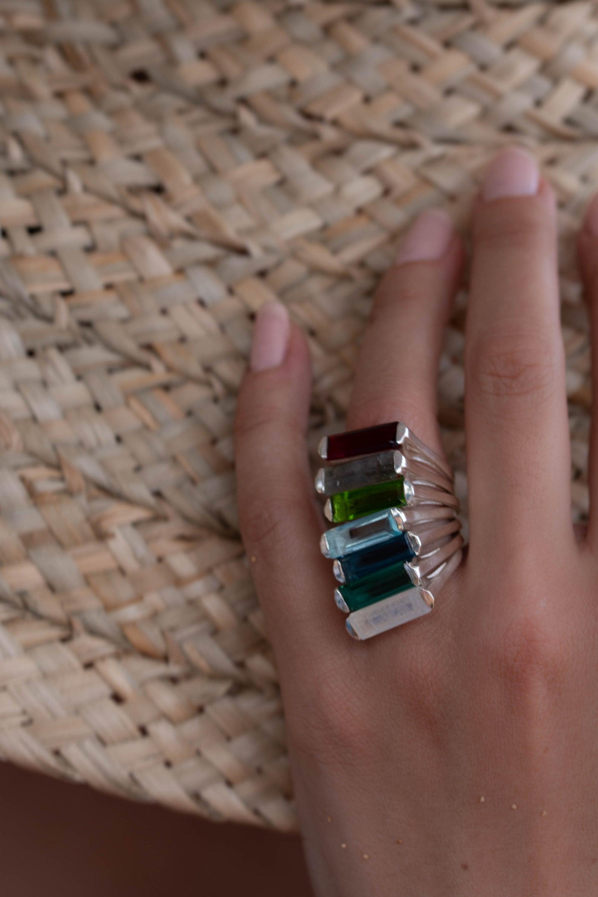 Iolite Hydro Ring ~ Sterling Silver 925 ~ Rectangular Stone  ~ Jewelry ~ Handmade ~ Boho ~ Stackable ~ Blue Stone MR230