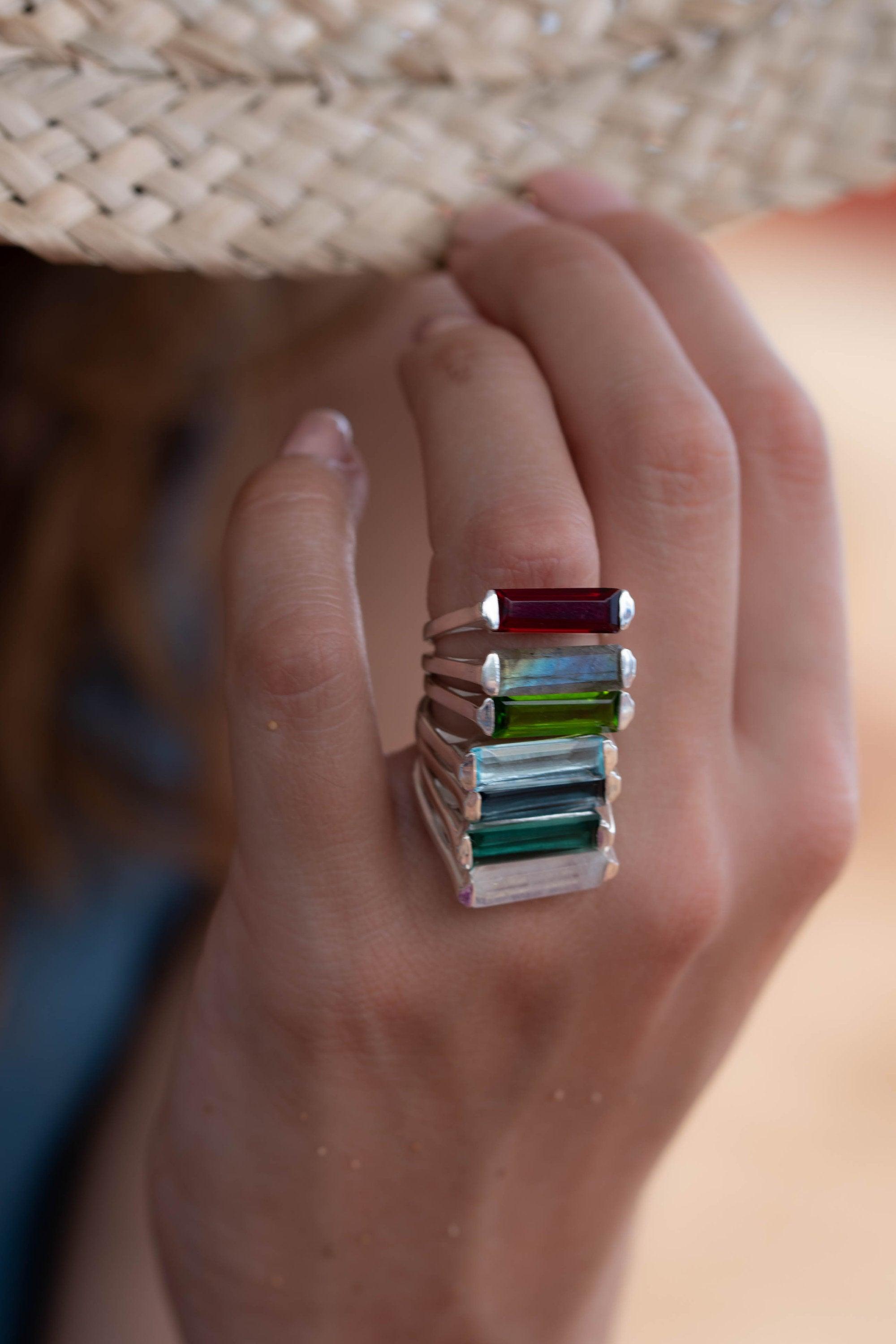 Iolite Hydro Ring ~ Sterling Silver 925 ~ Rectangular Stone  ~ Jewelry ~ Handmade ~ Boho ~ Stackable ~ Blue Stone MR230