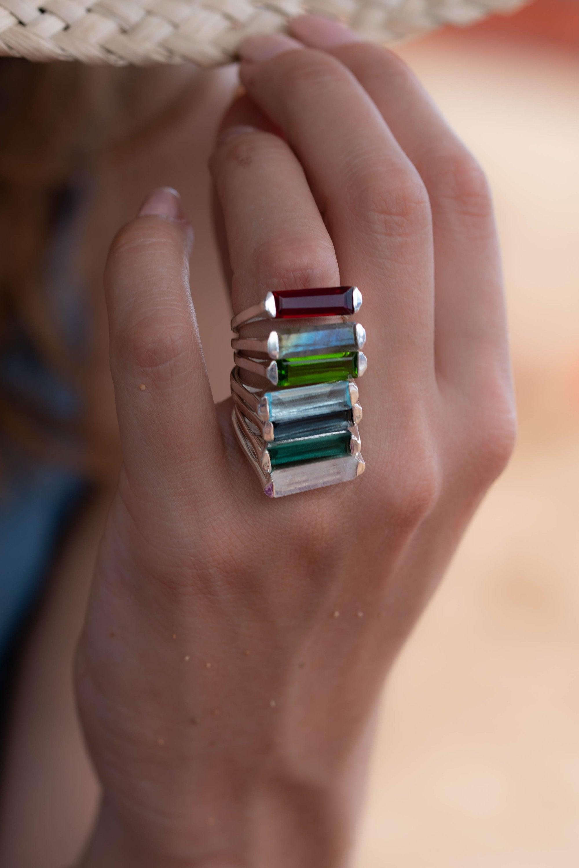 Iolite Hydro Ring ~ Sterling Silver 925 ~ Rectangular Stone  ~ Jewelry ~ Handmade ~ Boho ~ Stackable ~ Blue Stone MR230