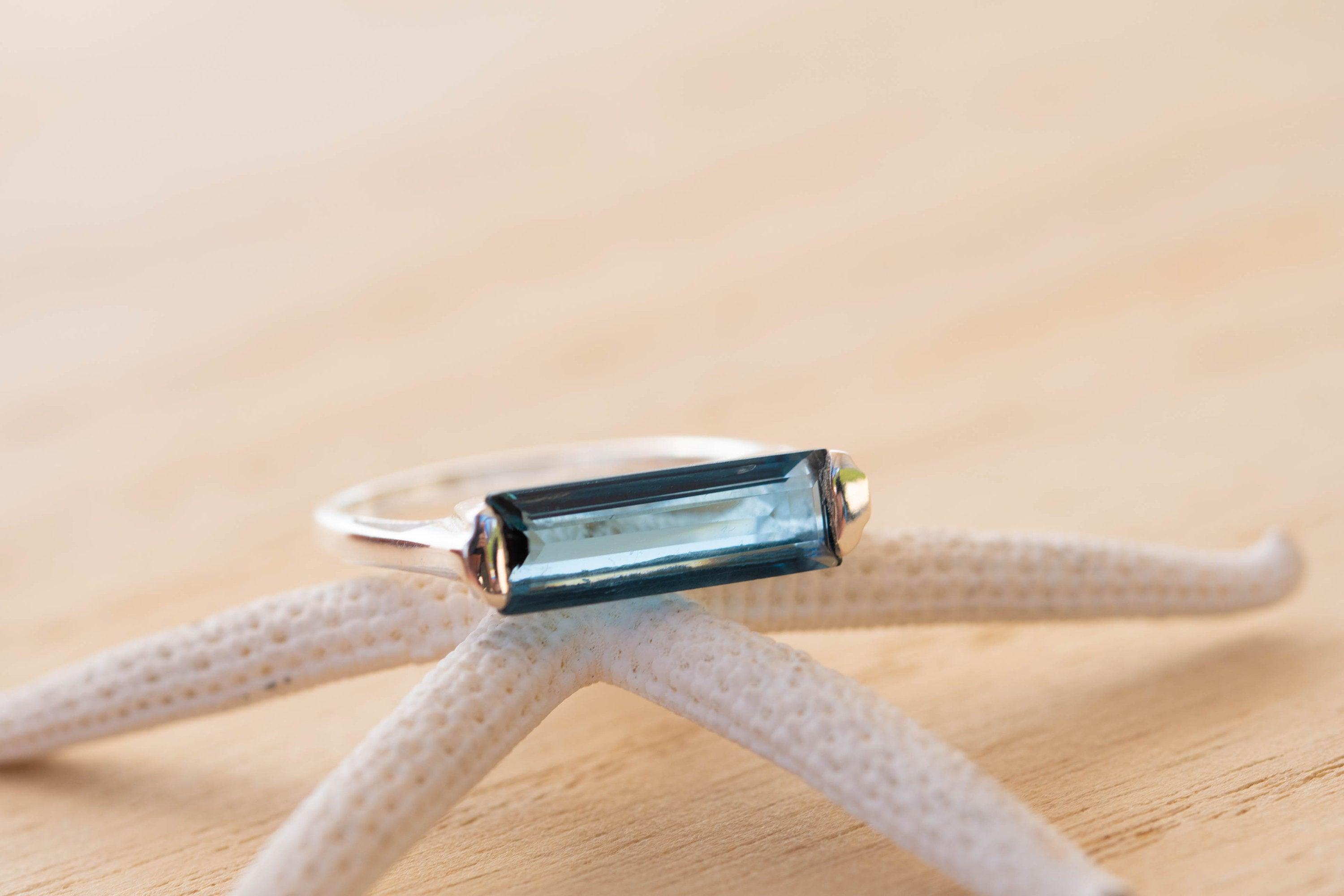 Iolite Hydro Ring ~ Sterling Silver 925 ~ Rectangular Stone  ~ Jewelry ~ Handmade ~ Boho ~ Stackable ~ Blue Stone MR230