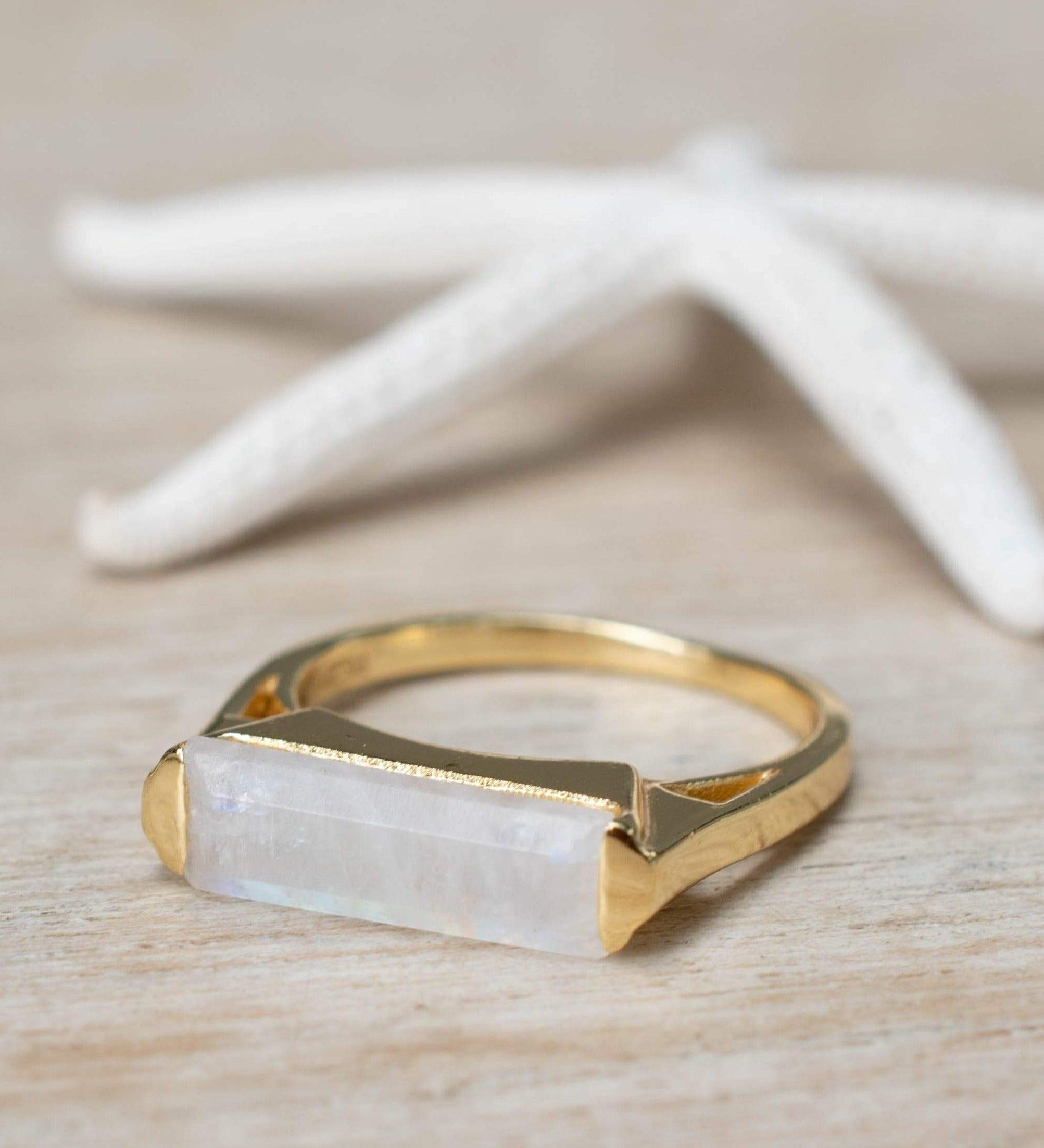 Moonstone Ring ~ Rectangular Stone ~ 18k Gold Plated ~ Jewelry ~ Handmade ~ Stackable ~ Boho ~ MR167