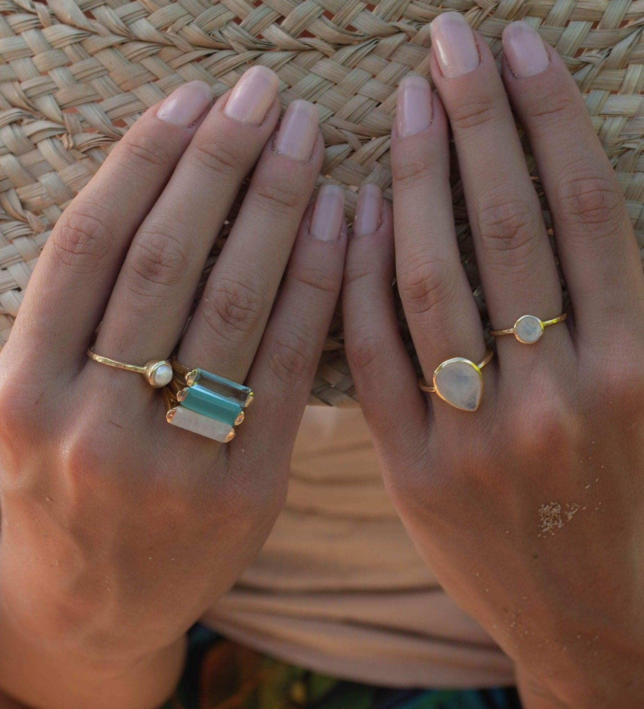 Moonstone Ring ~ Rectangular Stone ~ 18k Gold Plated ~ Jewelry ~ Handmade ~ Stackable ~ Boho ~ MR167