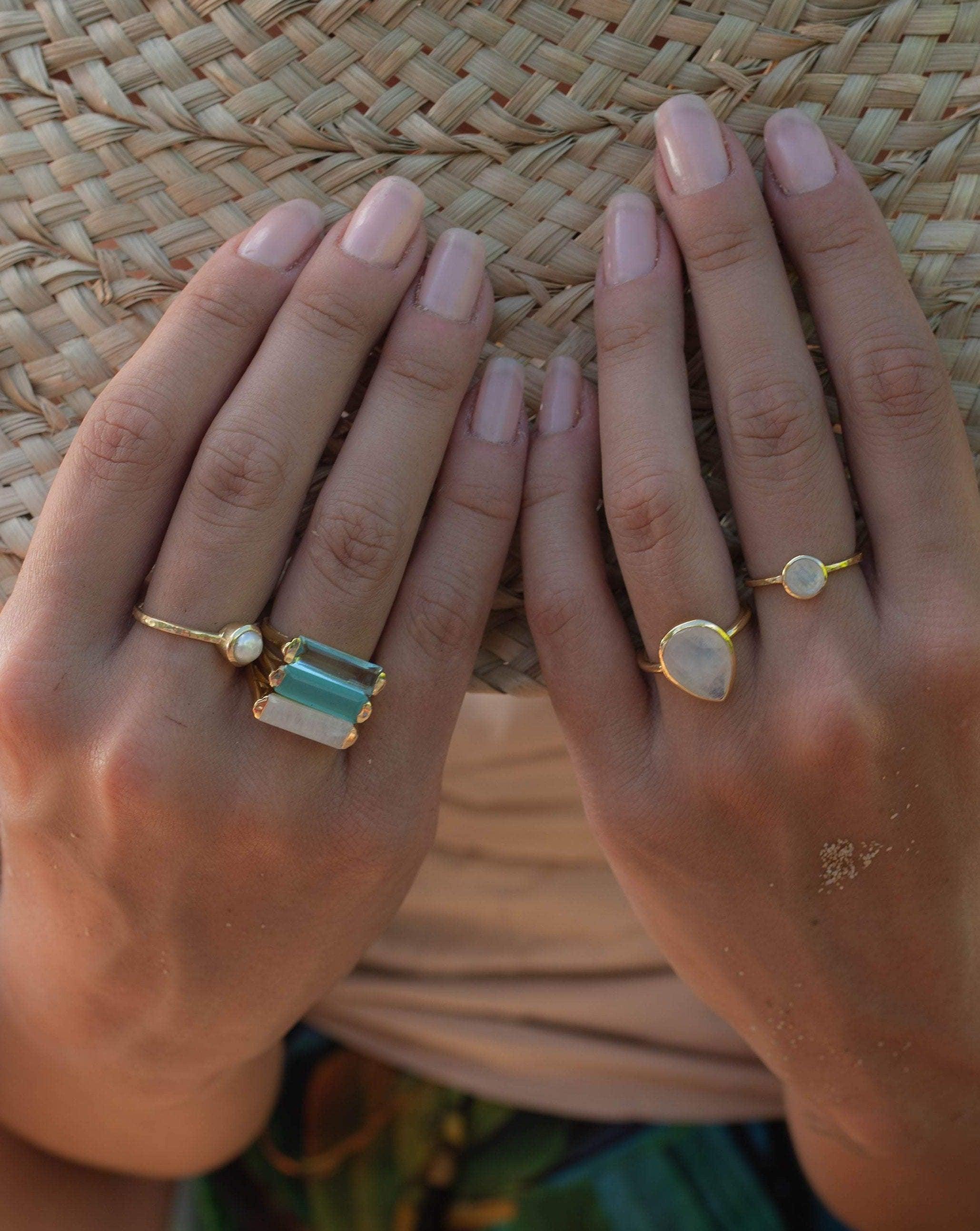 Moonstone Ring ~ Rectangular Stone ~ 18k Gold Plated ~ Jewelry ~ Handmade ~ Stackable ~ Boho ~ MR167