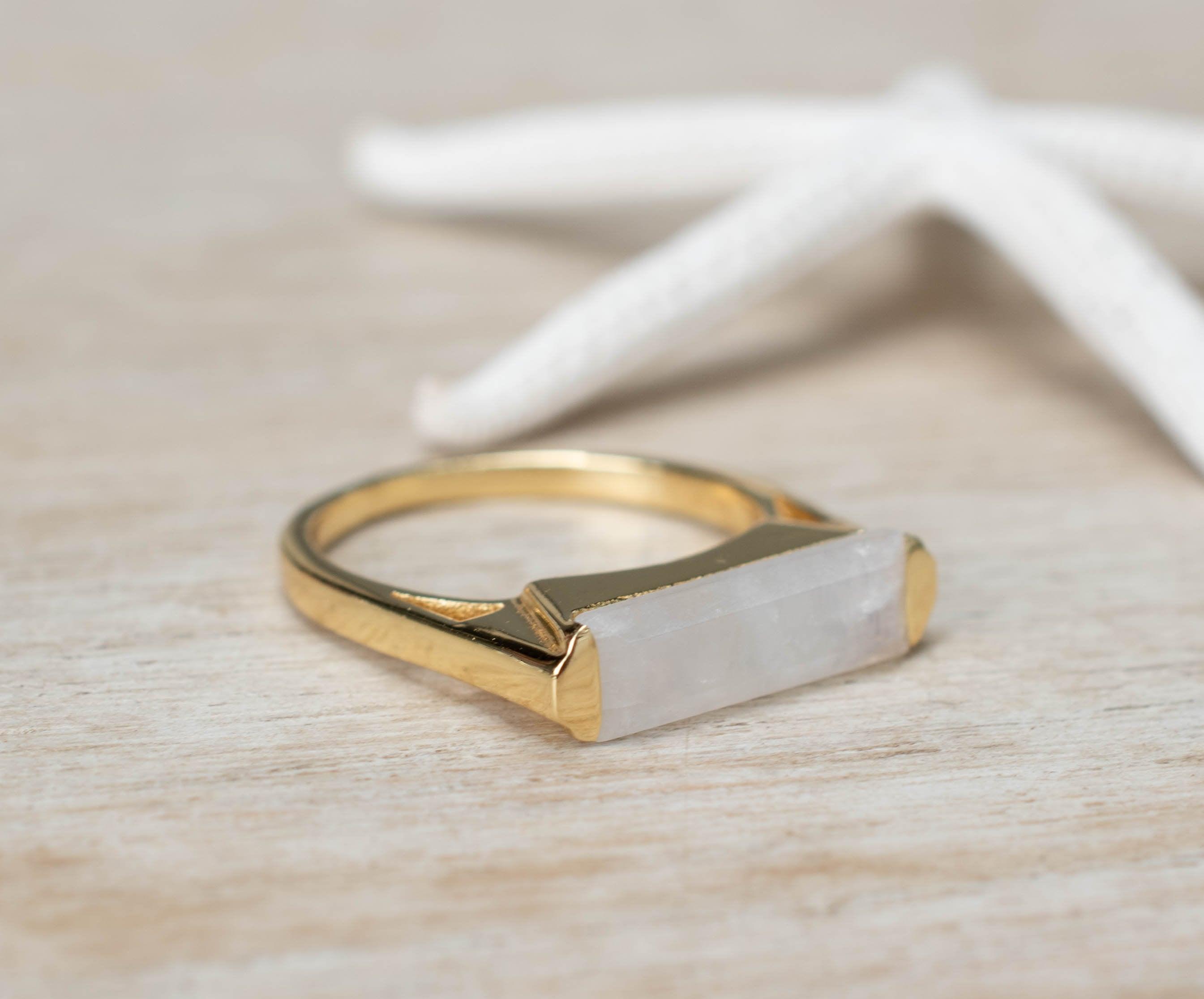 Moonstone Ring ~ Rectangular Stone ~ 18k Gold Plated ~ Jewelry ~ Handmade ~ Stackable ~ Boho ~ MR167