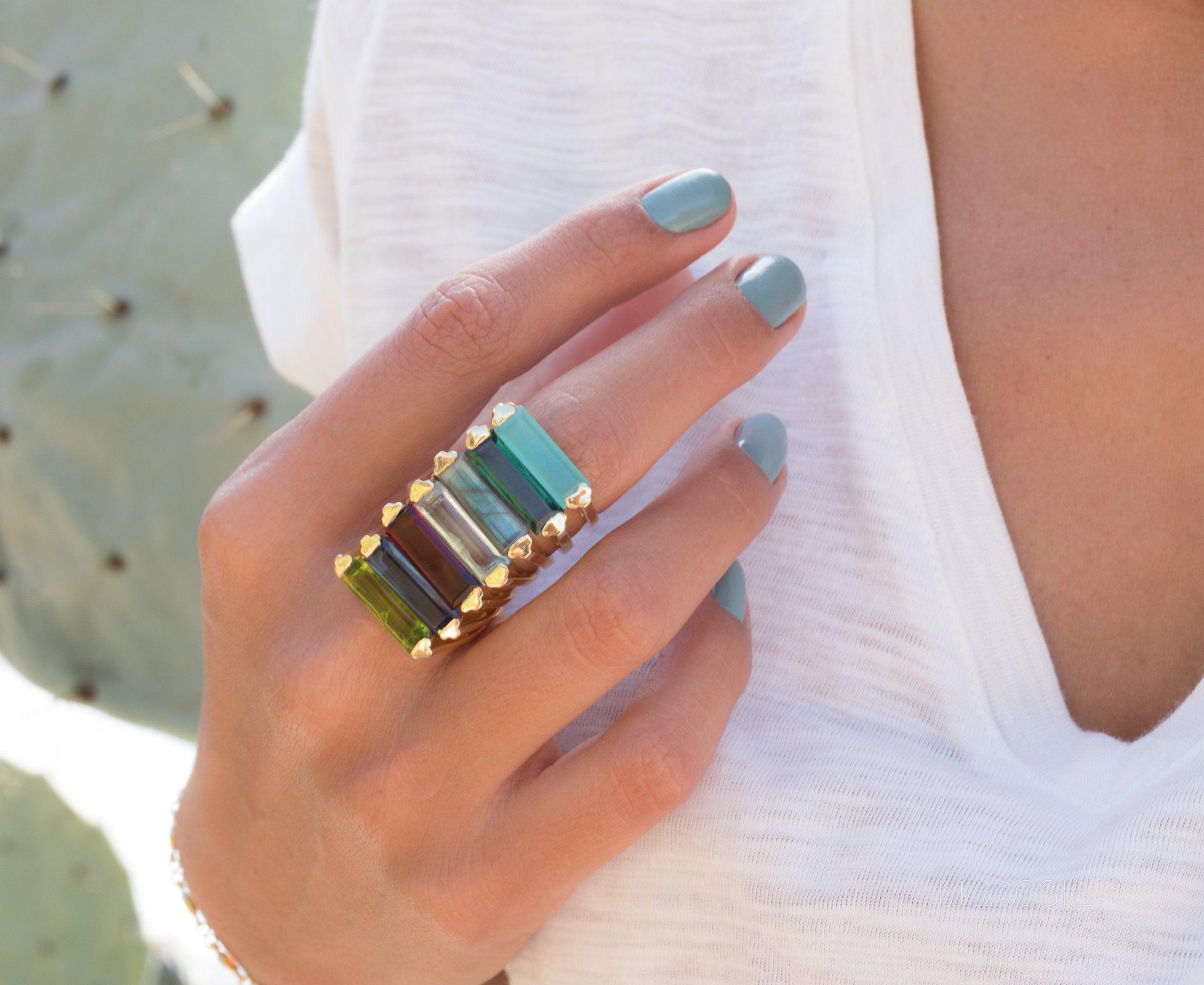 Moonstone Ring ~ Rectangular Stone ~ 18k Gold Plated ~ Jewelry ~ Handmade ~ Stackable ~ Boho ~ MR167