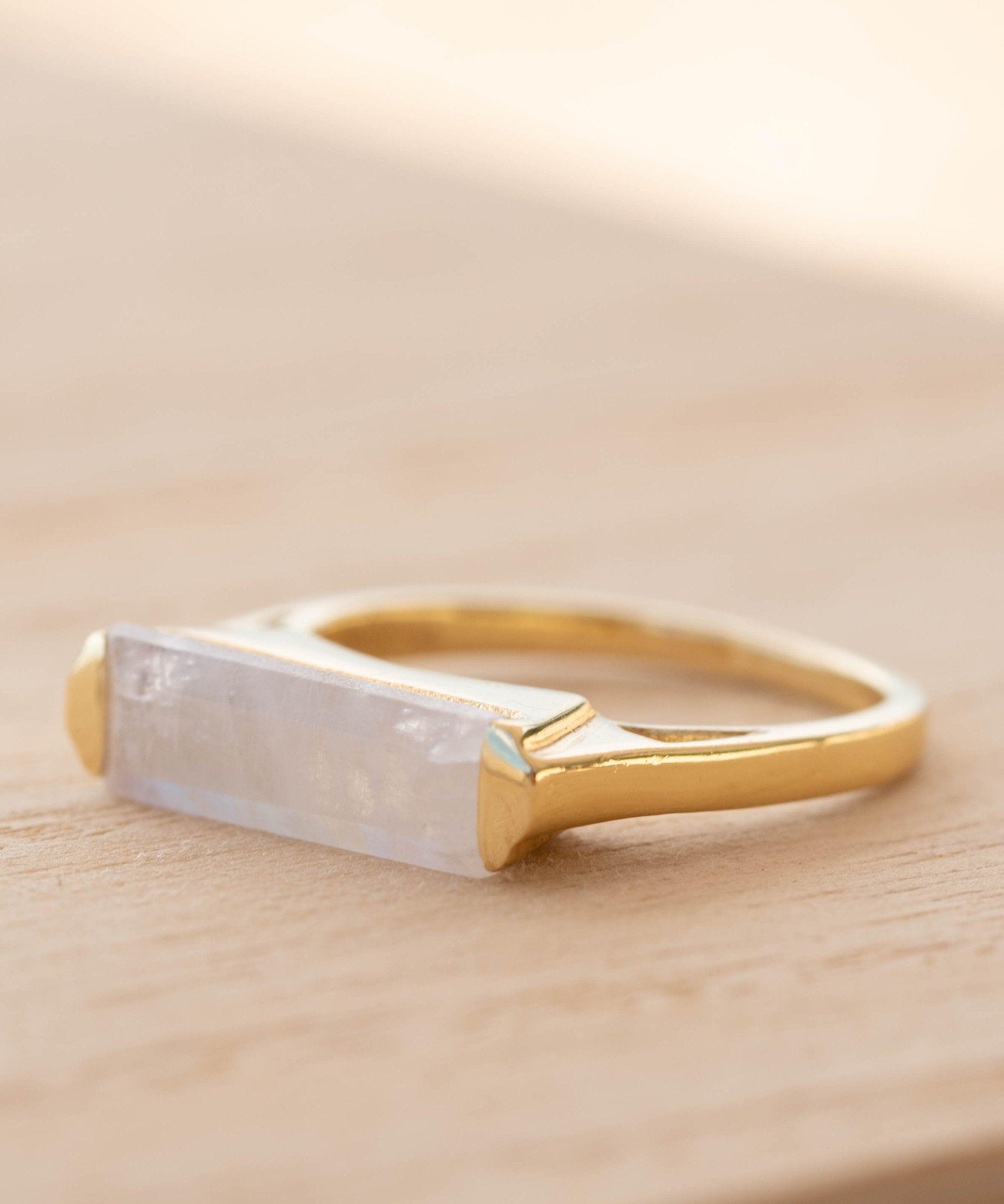 Moonstone Ring ~ Rectangular Stone ~ 18k Gold Plated ~ Jewelry ~ Handmade ~ Stackable ~ Boho ~ MR167