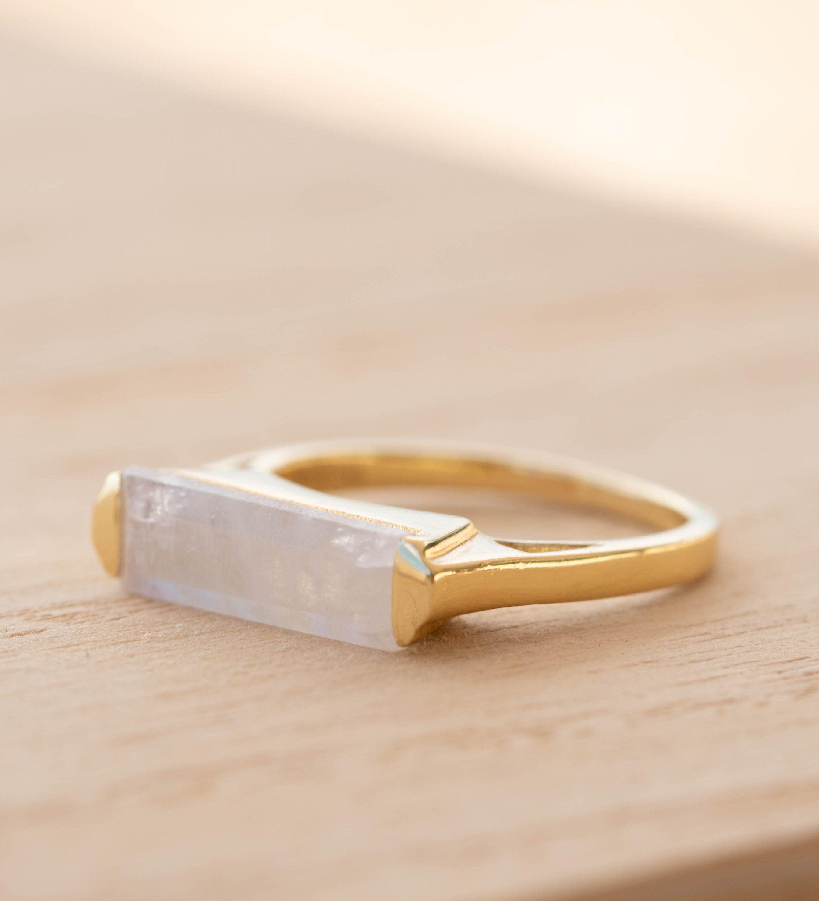 Moonstone Ring ~ Rectangular Stone ~ 18k Gold Plated ~ Jewelry ~ Handmade ~ Stackable ~ Boho ~ MR167