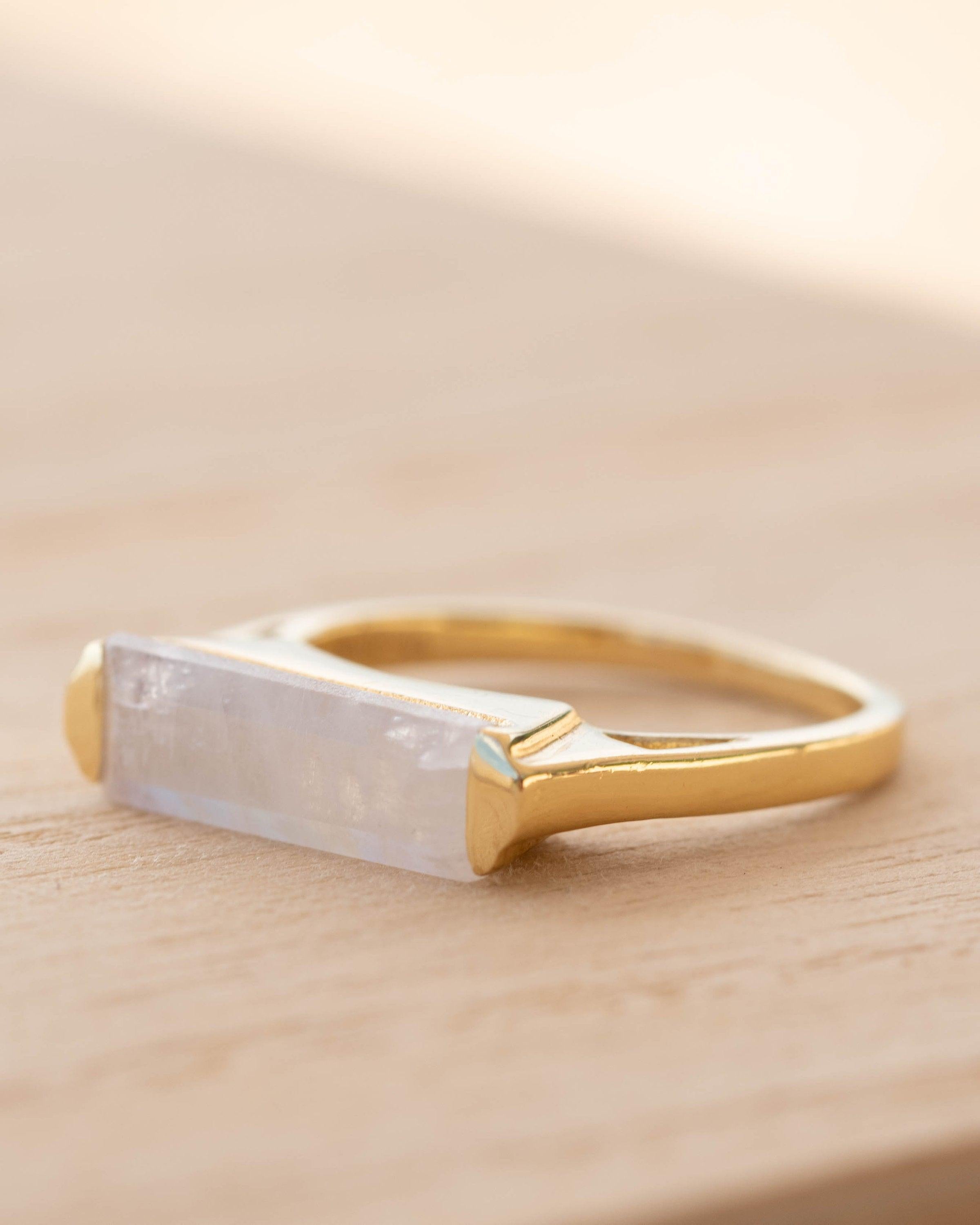 Moonstone Ring ~ Rectangular Stone ~ 18k Gold Plated ~ Jewelry ~ Handmade ~ Stackable ~ Boho ~ MR167