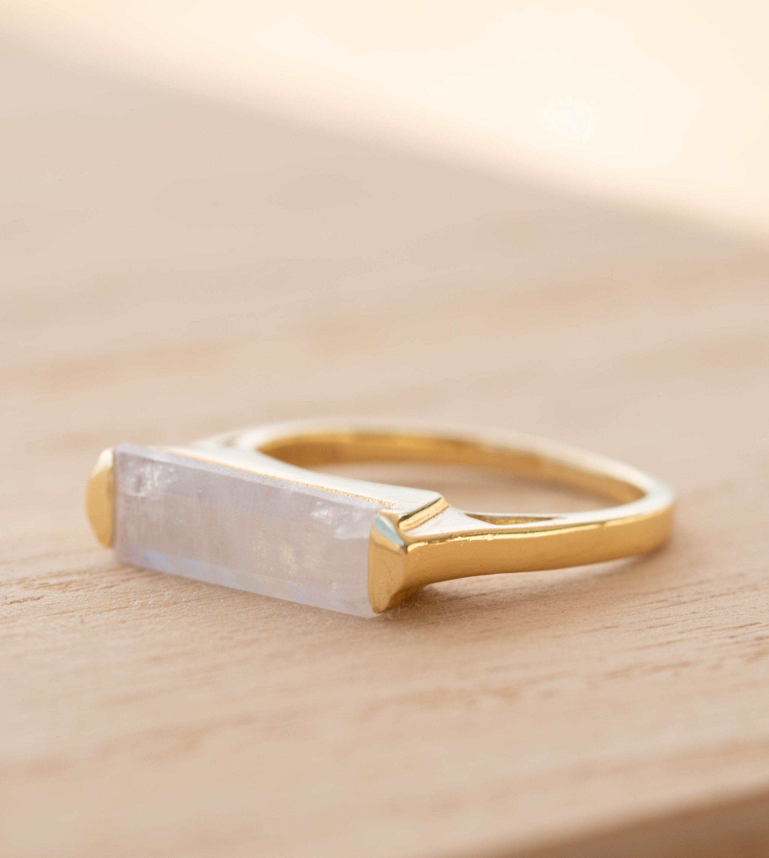 Moonstone Ring ~ Rectangular Stone ~ 18k Gold Plated ~ Jewelry ~ Handmade ~ Stackable ~ Boho ~ MR167