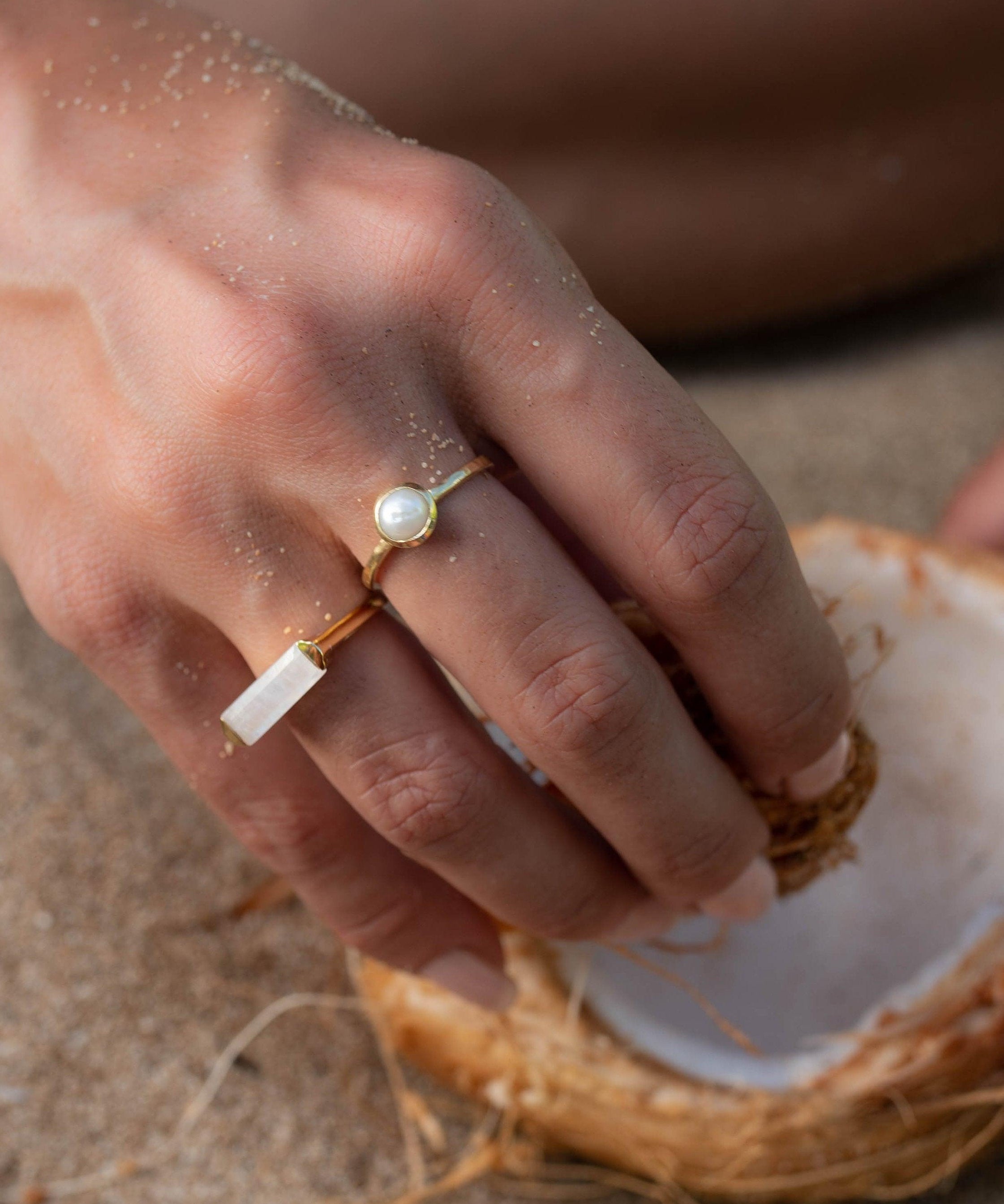 Moonstone Ring ~ Rectangular Stone ~ 18k Gold Plated ~ Jewelry ~ Handmade ~ Stackable ~ Boho ~ MR167