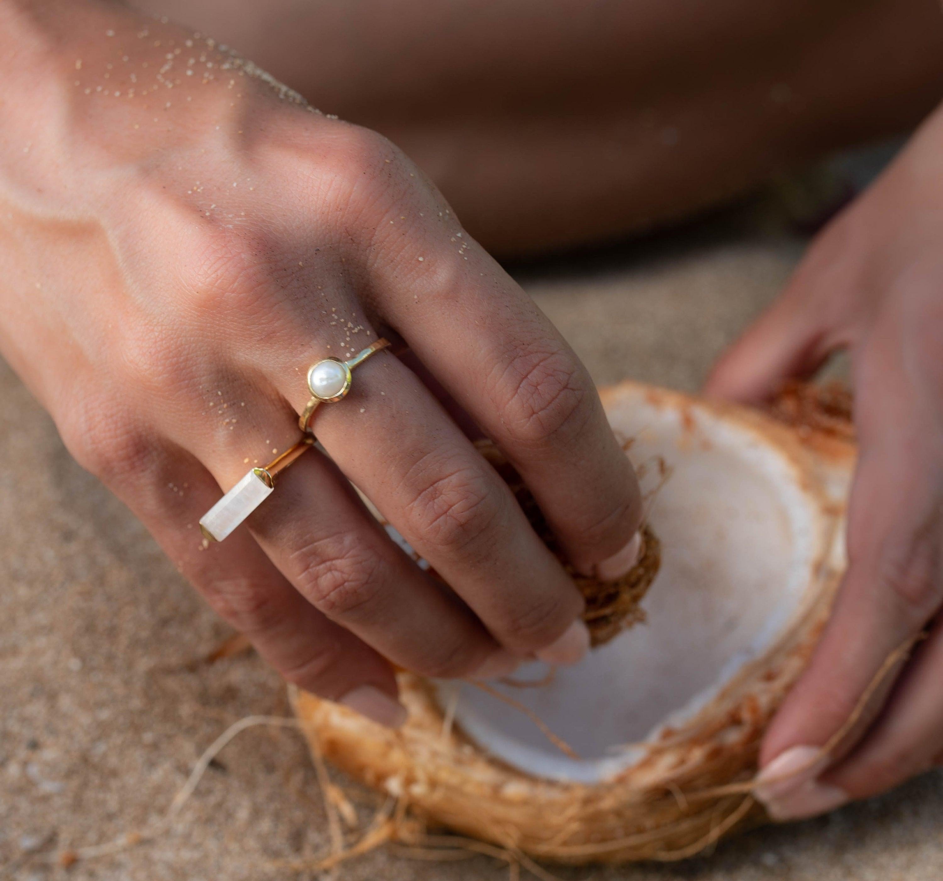 Moonstone Ring ~ Rectangular Stone ~ 18k Gold Plated ~ Jewelry ~ Handmade ~ Stackable ~ Boho ~ MR167